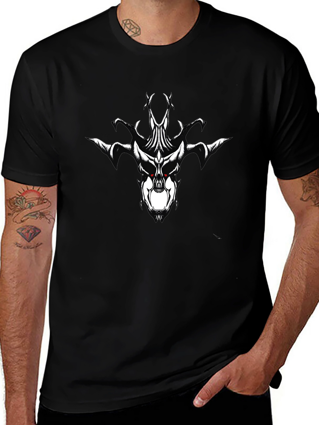 Black T-Shirt with Skull Graphic Print