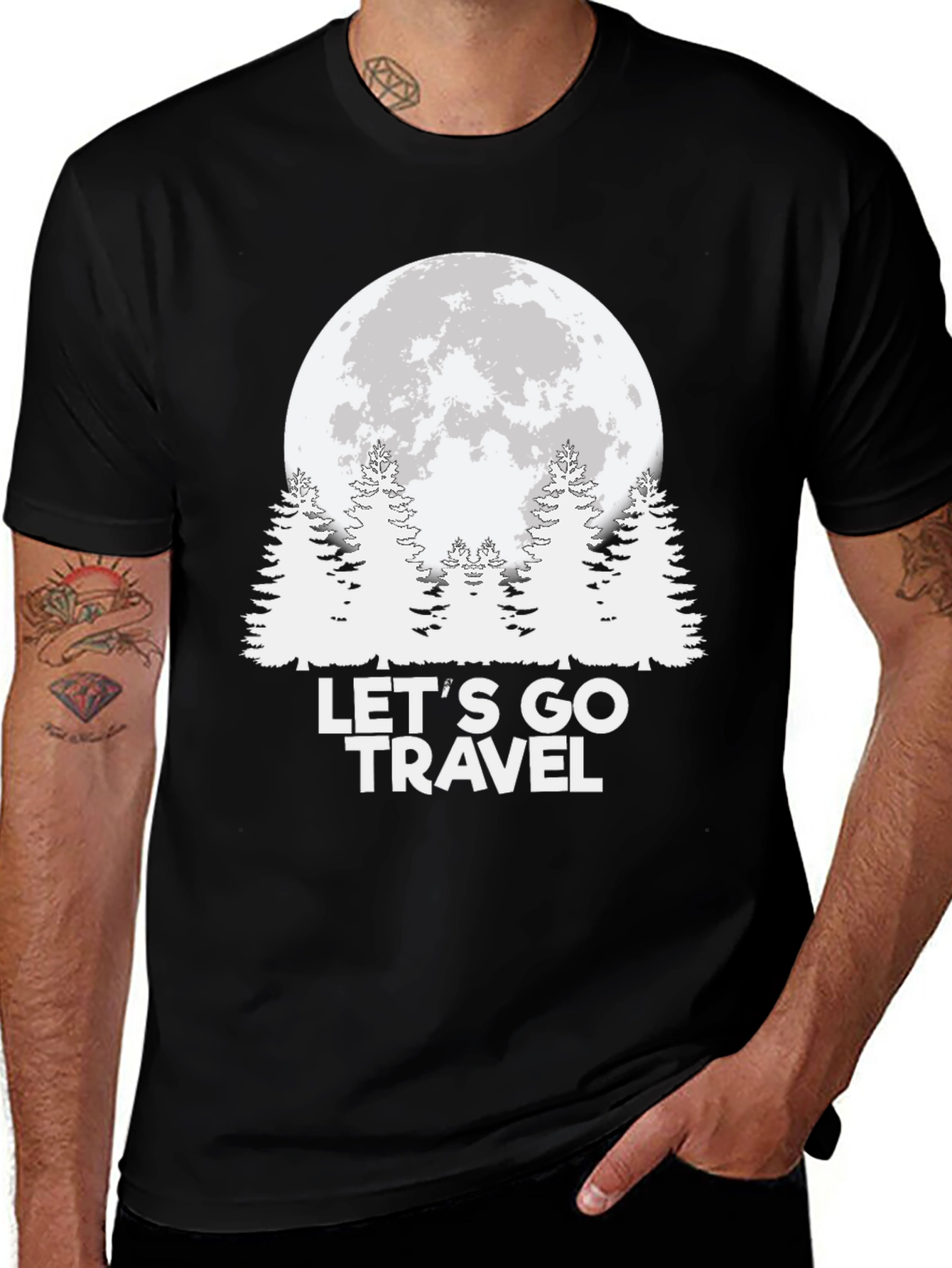 Lets Go Travel Moon Graphic Tee - Black