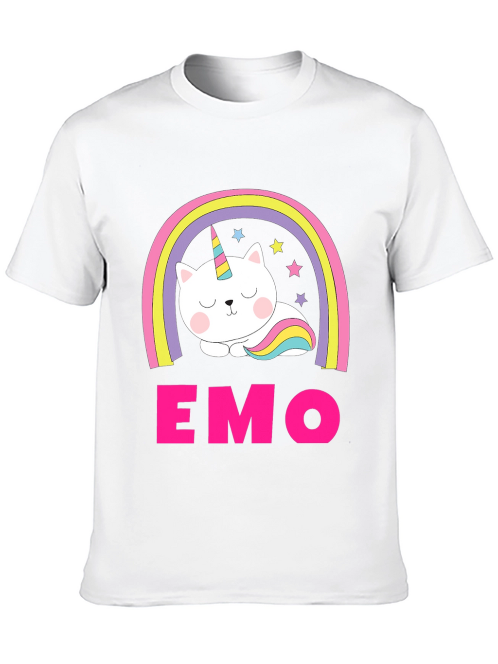 Emo Cat Unicorn Rainbow Graphic T-Shirt