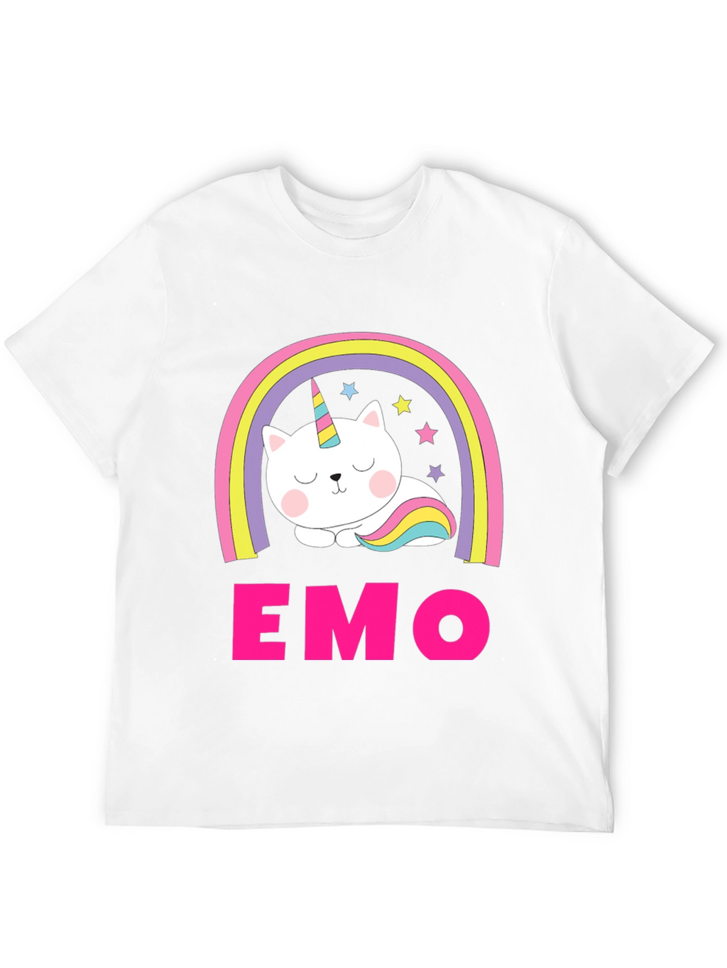 Emo Cat Unicorn Rainbow Graphic T-Shirt