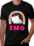 Emo Cat Unicorn Rainbow Graphic T-Shirt