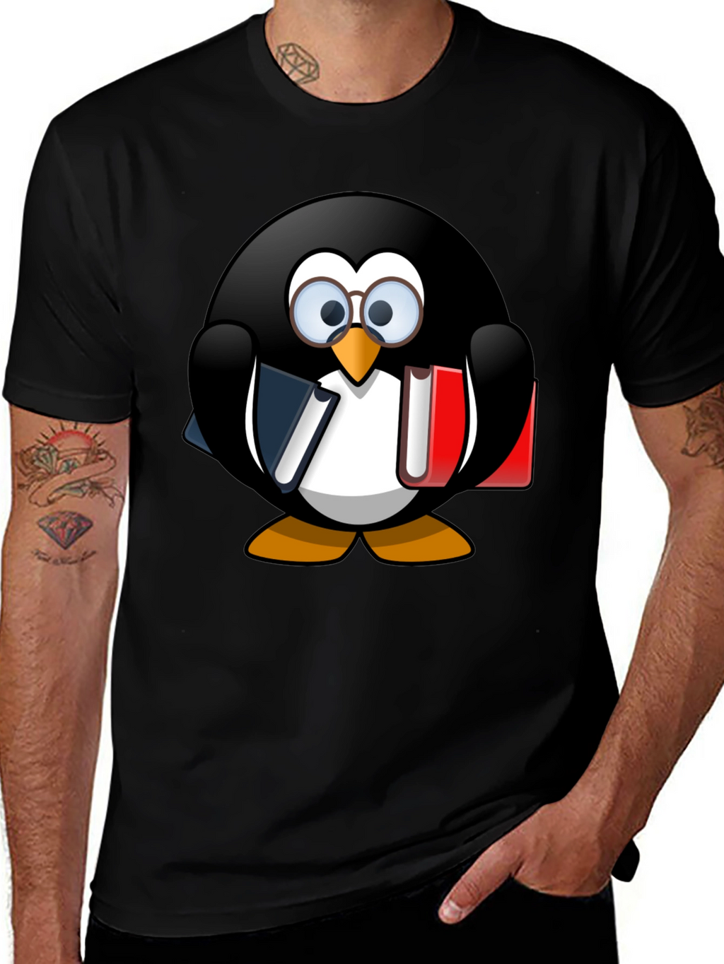 Penguin Bookworm Graphic T-Shirt - Unisex Casual Tee