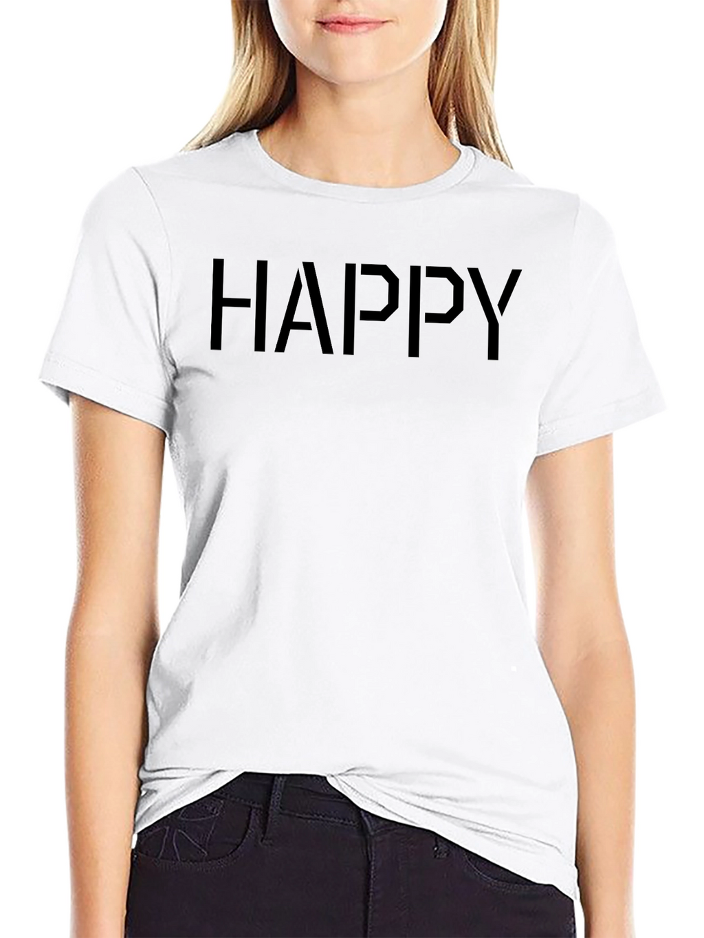 Minimalist Happy Black Crew Neck T-Shirt
