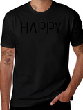 Minimalist Happy Black Crew Neck T-Shirt