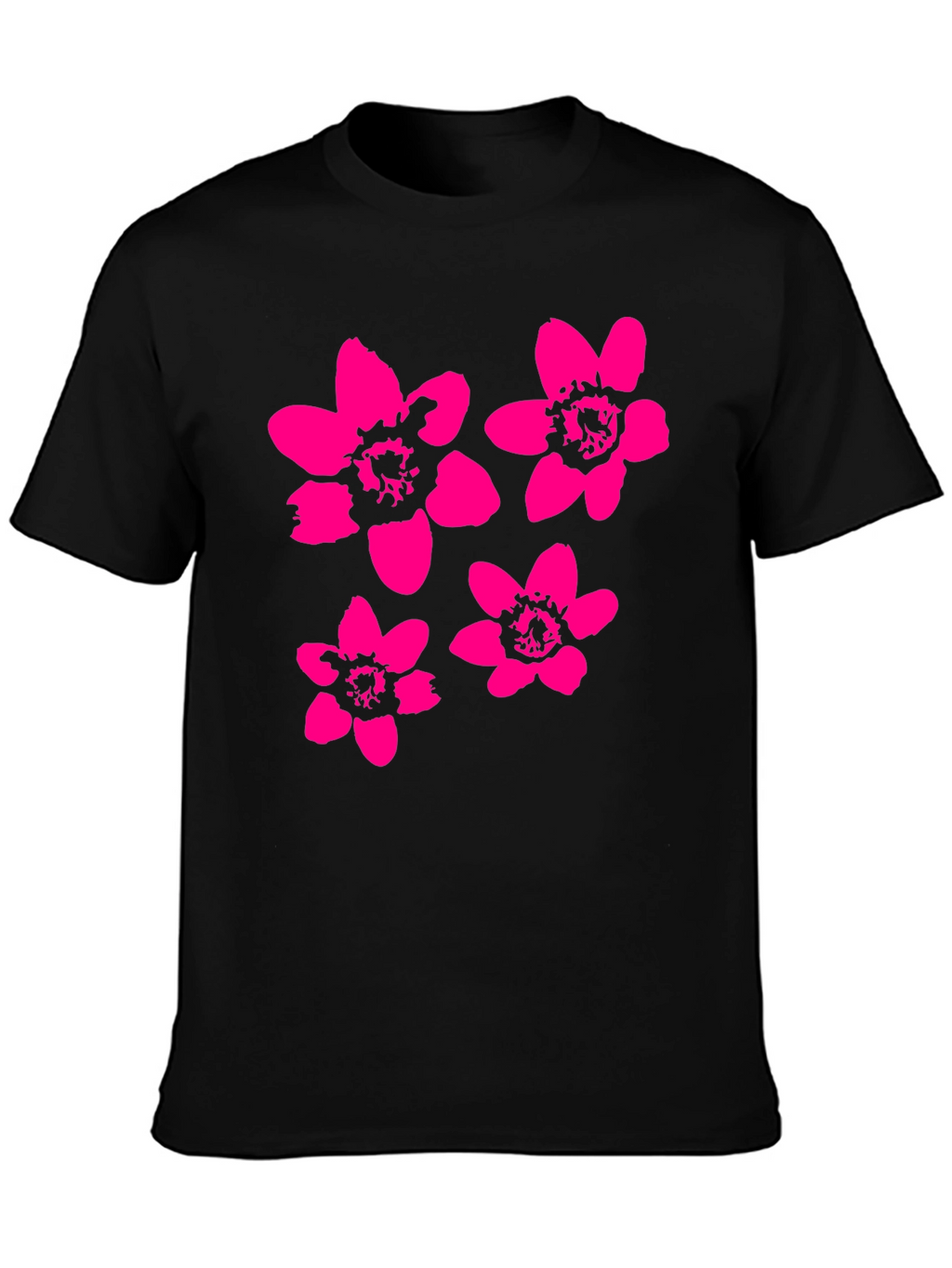 Black T-Shirt with Pink Flower Print