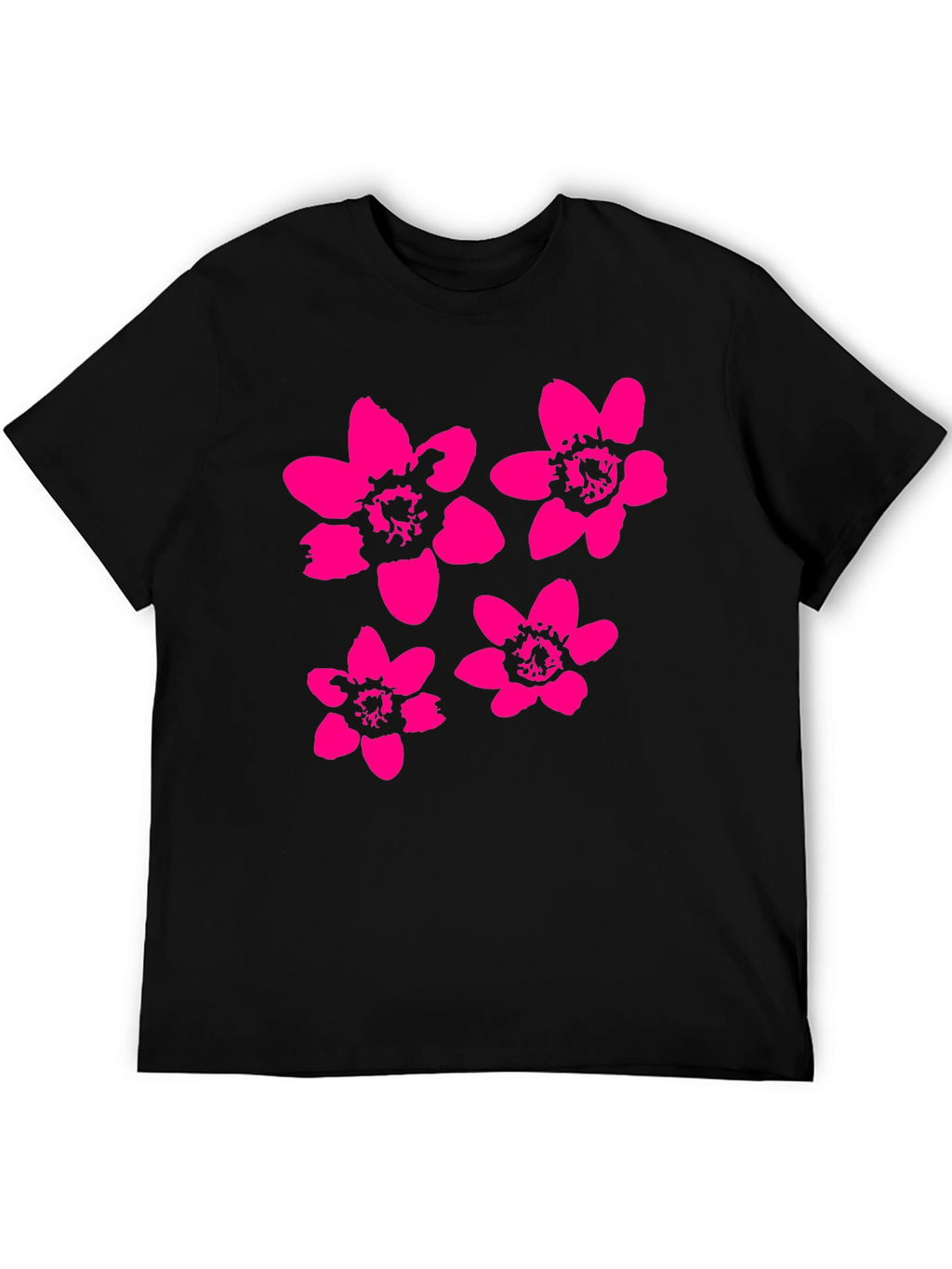 Black T-Shirt with Pink Flower Print