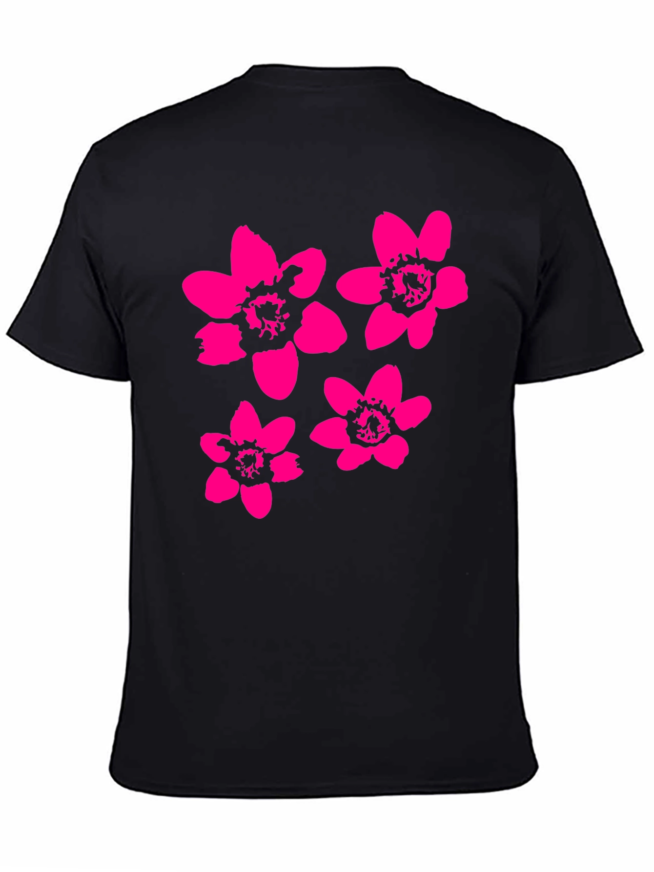 Black T-Shirt with Pink Flower Print