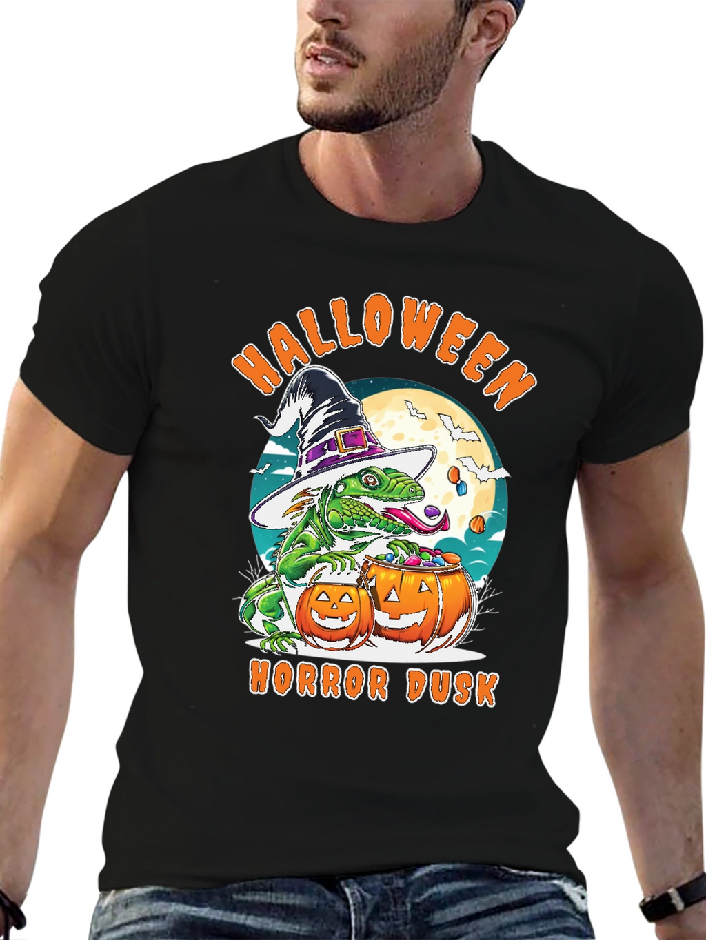 Halloween Lizard T-Shirt: Horror Dusk Design