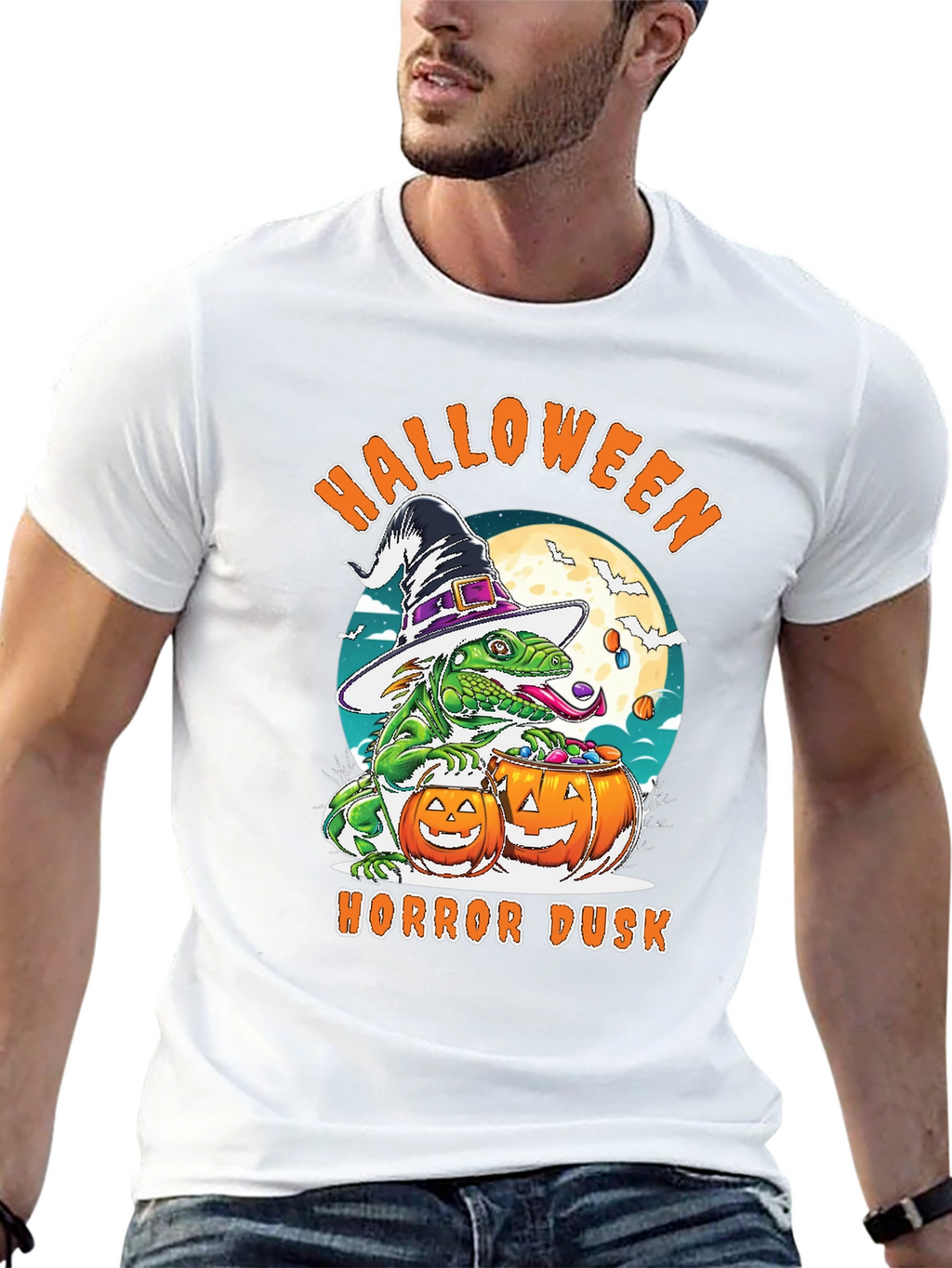Halloween Lizard T-Shirt: Horror Dusk Design