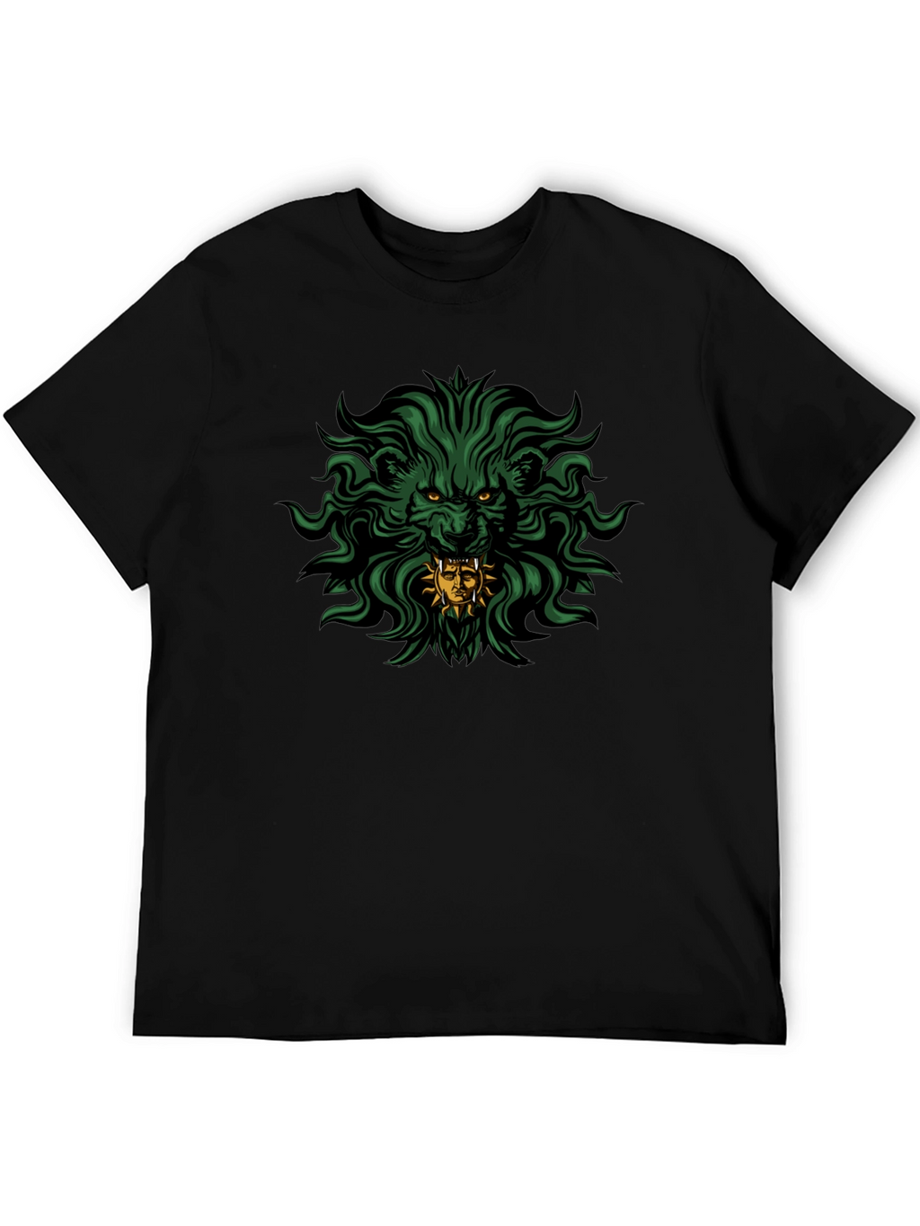 Mens Black T-Shirt with Lion Graphic Print