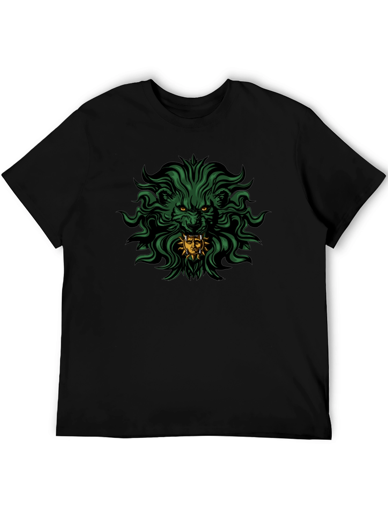 Mens Black T-Shirt with Lion Graphic Print