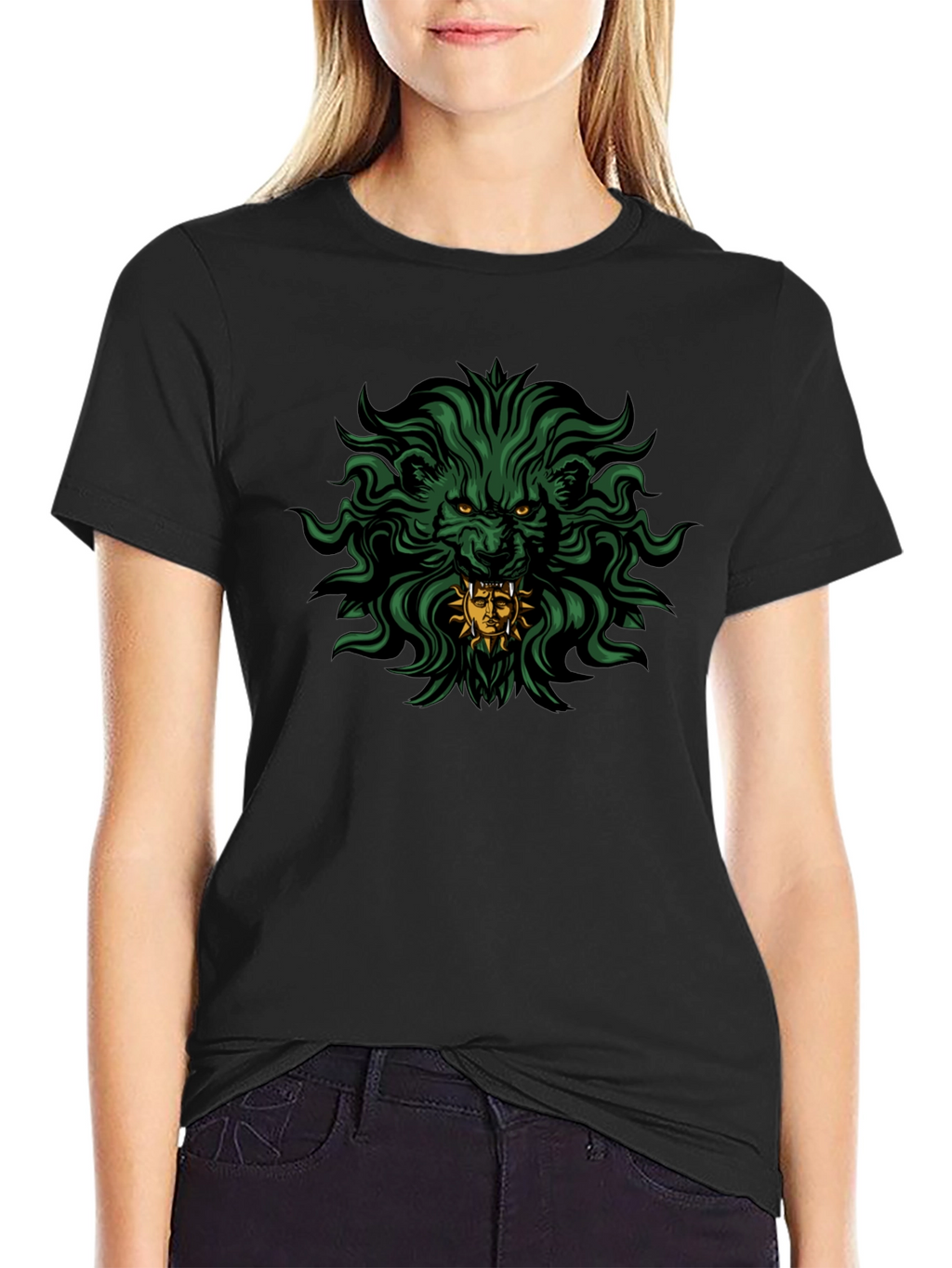 Mens Black T-Shirt with Lion Graphic Print