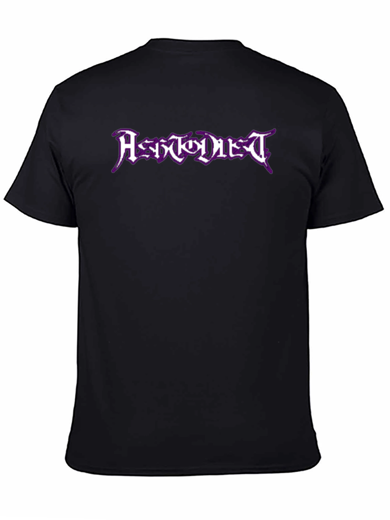 Black T-Shirt with Purple Metal Band Graphic