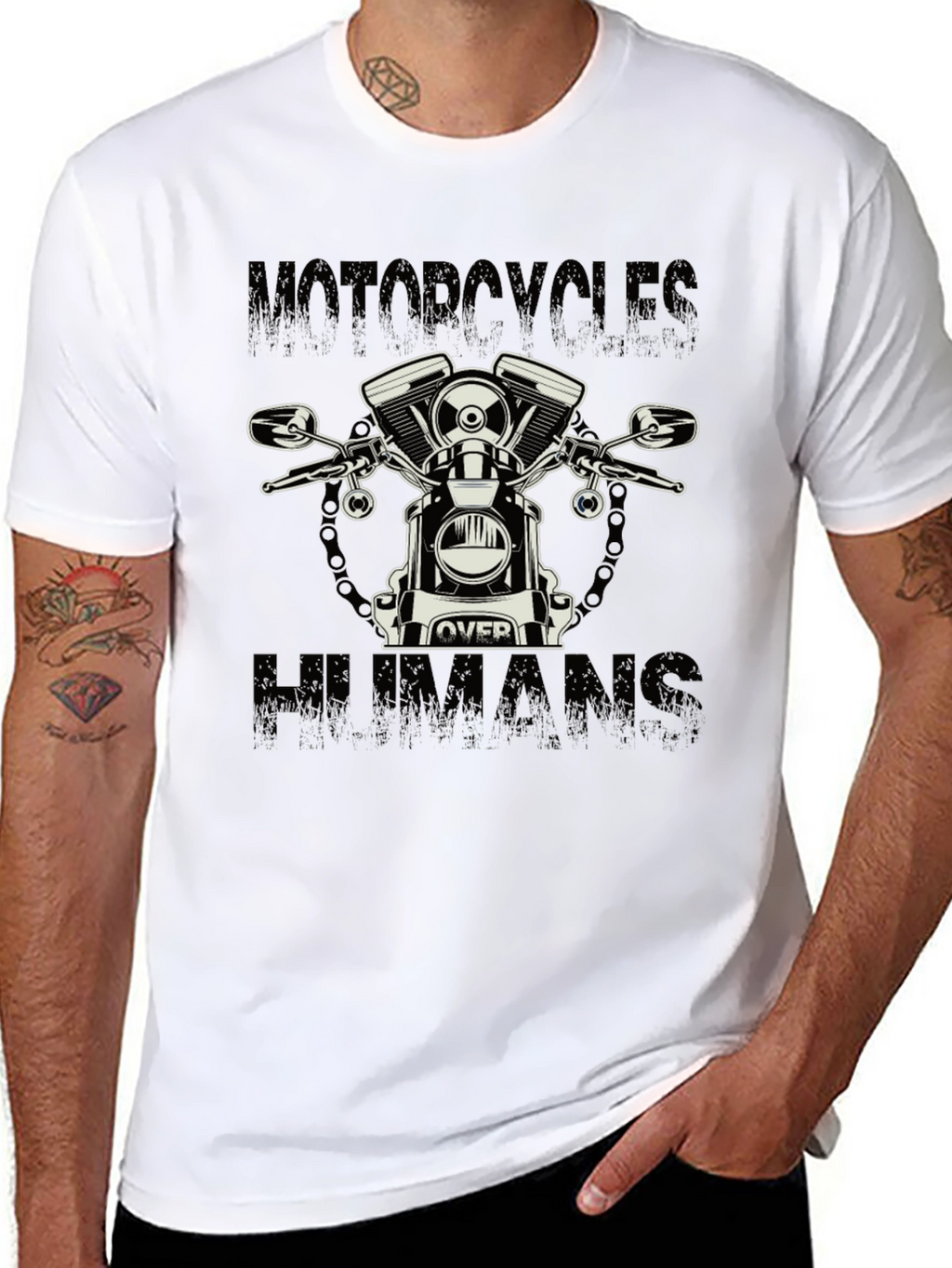 Motorcycle Over Humans Graphic Tee - Black