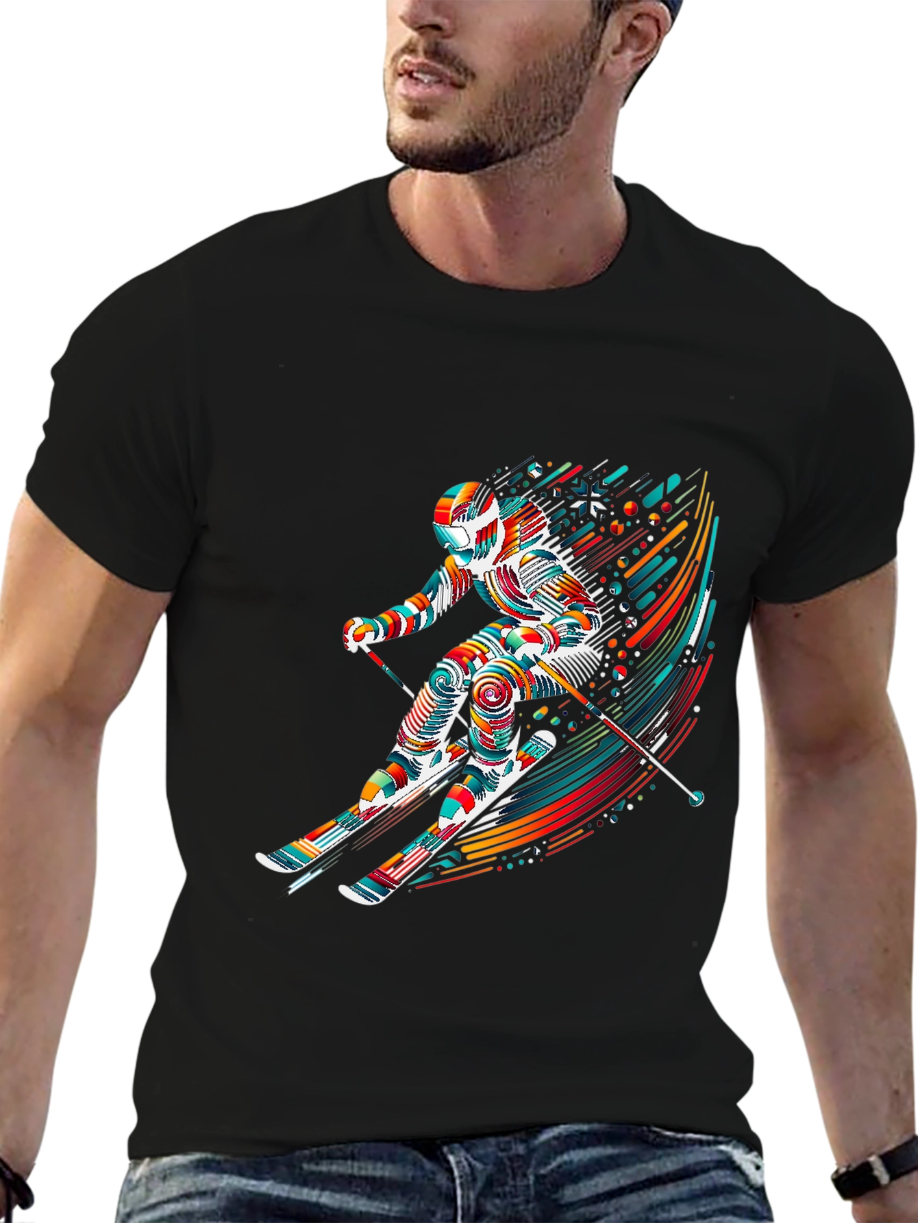 Vibrant Skier Graphic Tee - Sporty Stylish Design