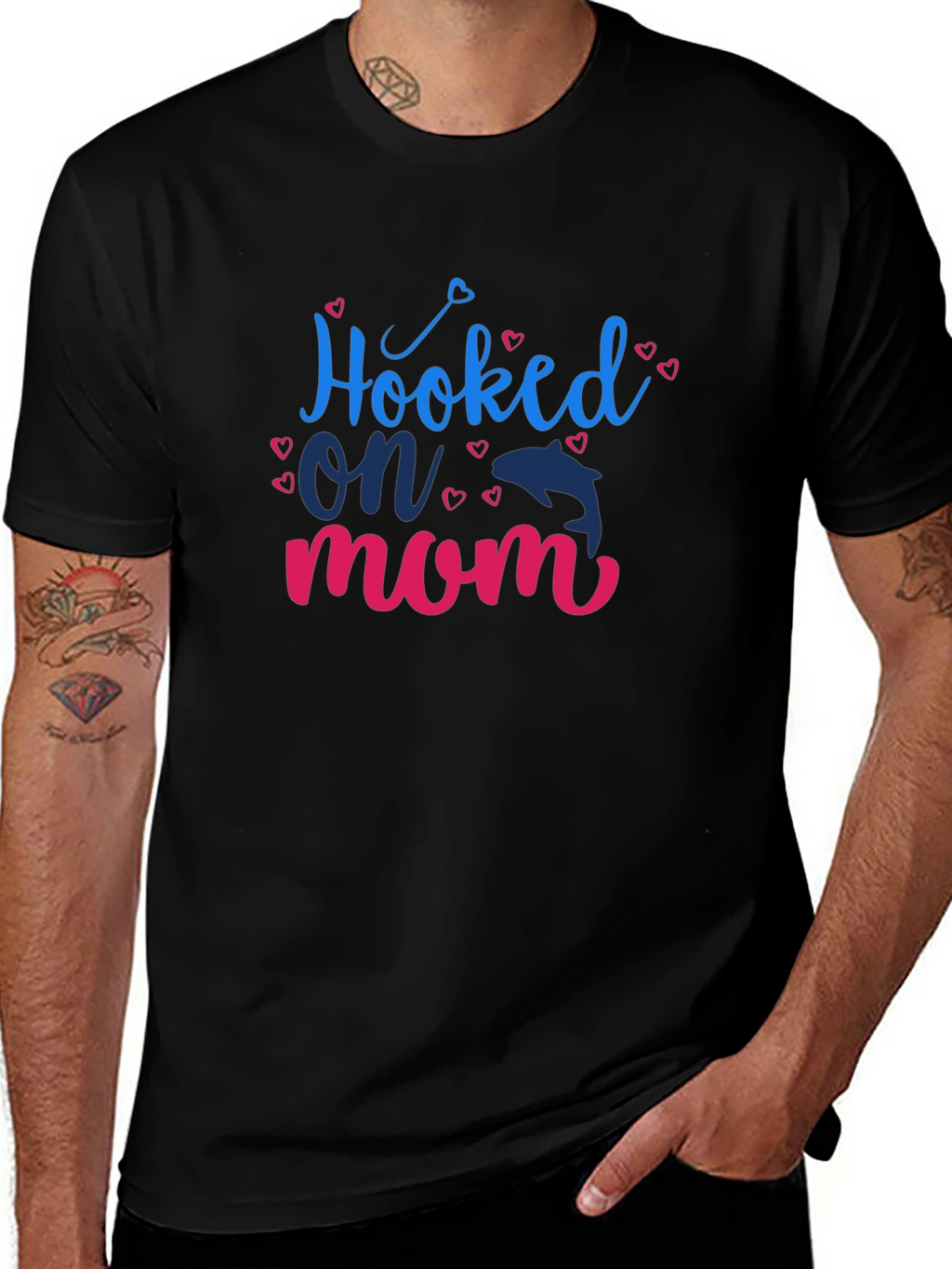 Hooked on Mom Graphic Tee - Blue & Pink