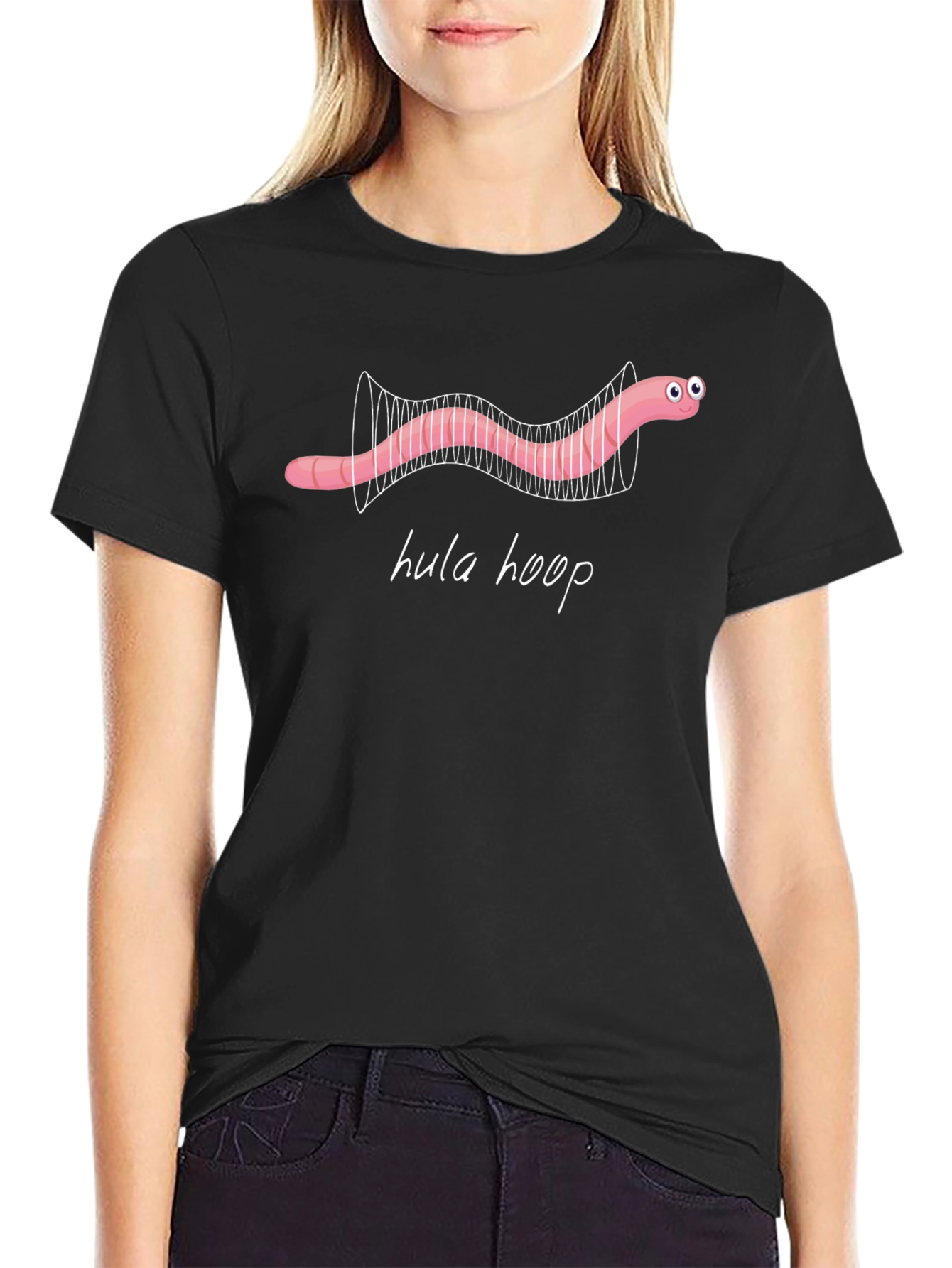 Hula Hoop Worm Graphic Tee - Novelty Black T-Shirt