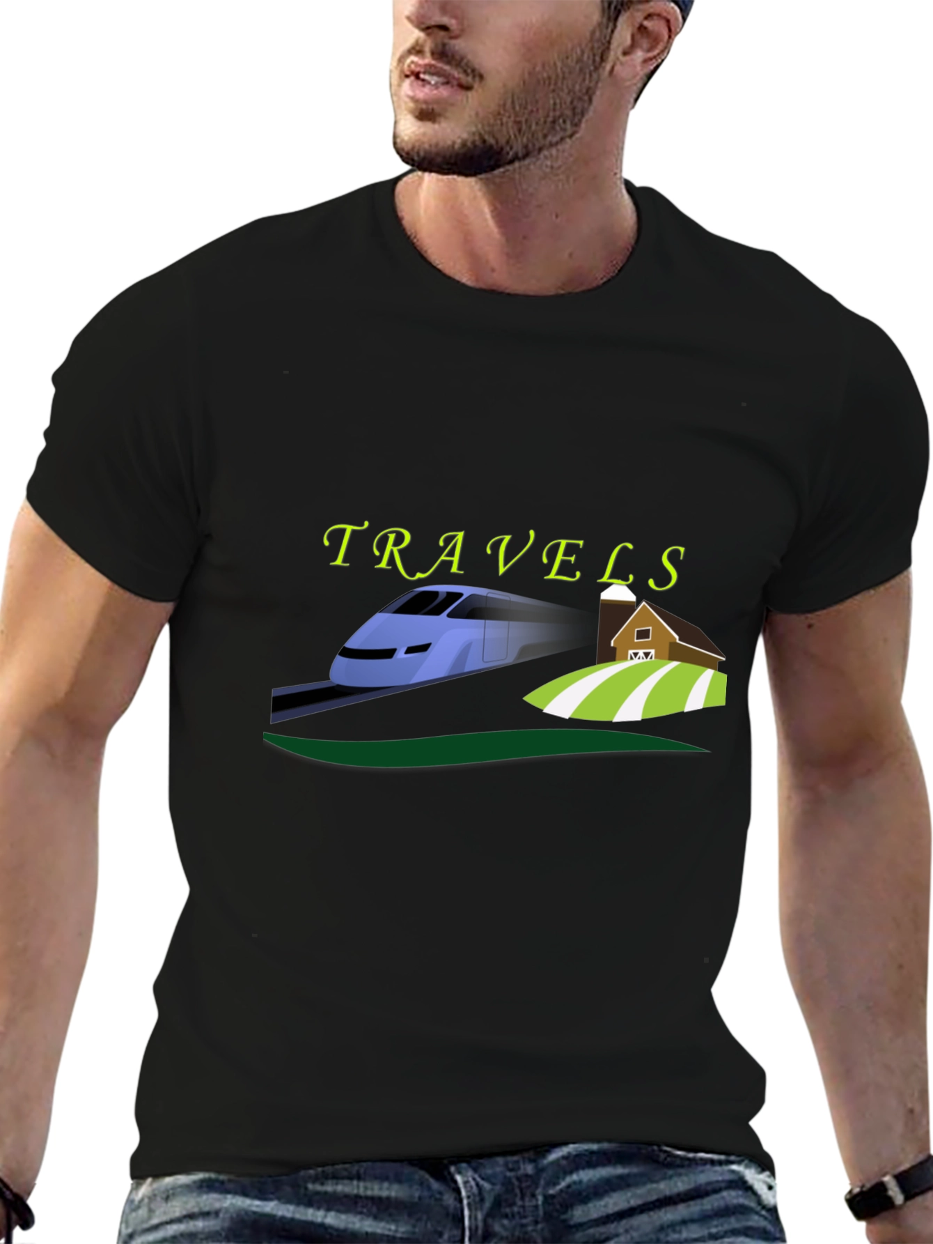 Travels Train and Farm Graphic Tee - Black