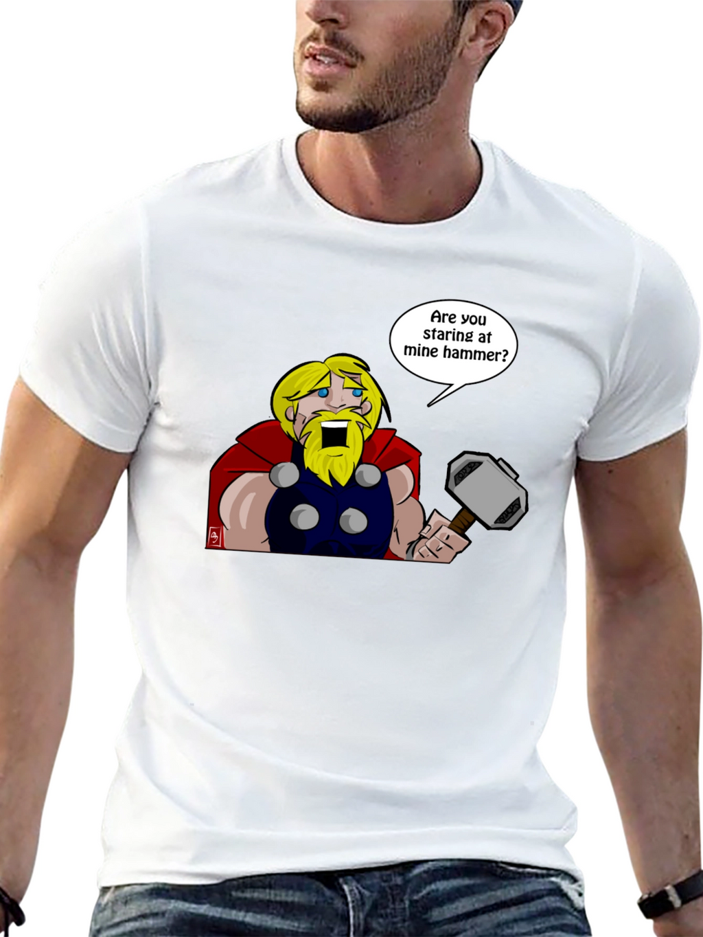 Thor Hammer Graphic T-Shirt - Funny Comic Style
