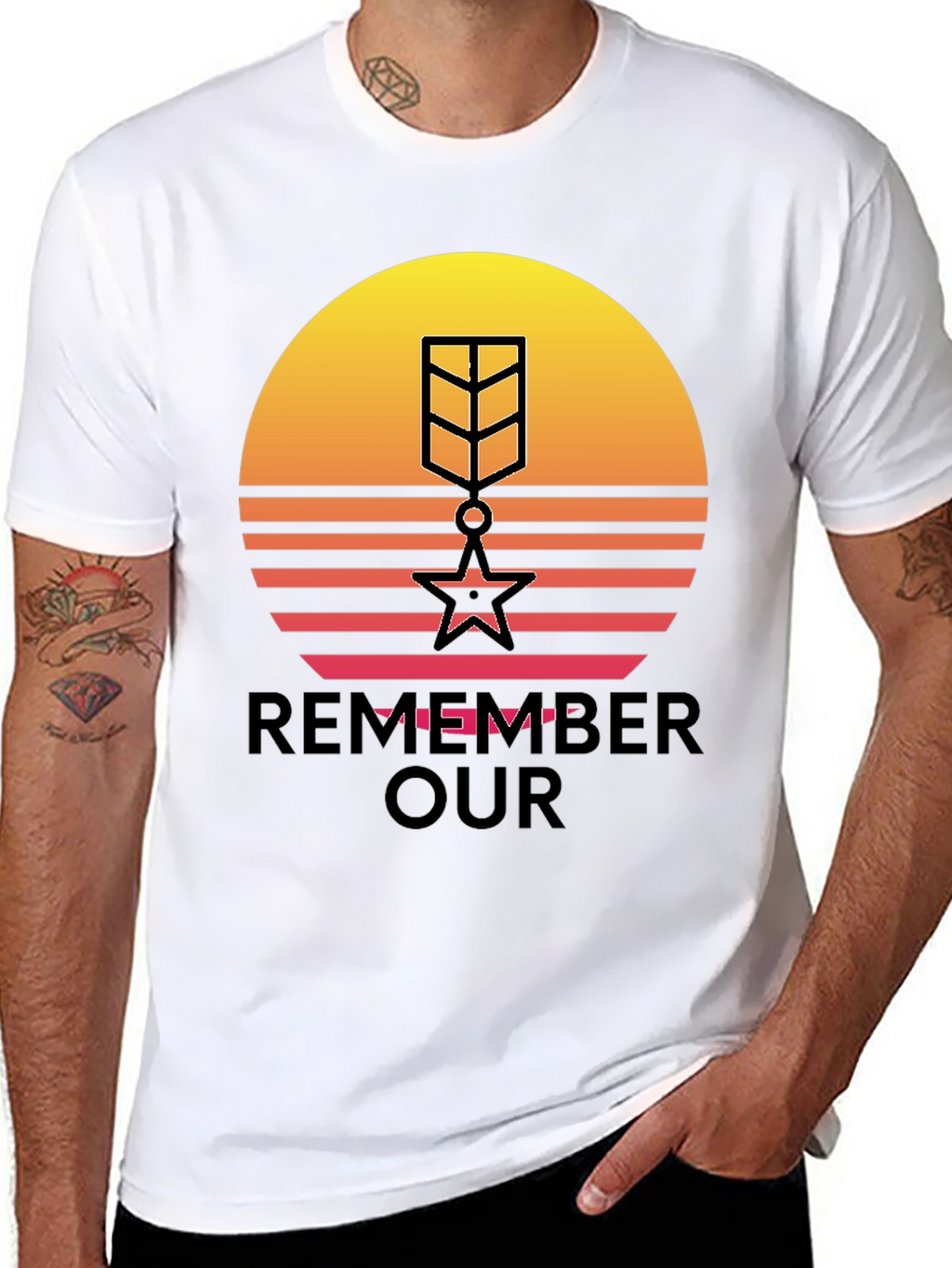 Retro Sunset Remember Our Heroes T-Shirt