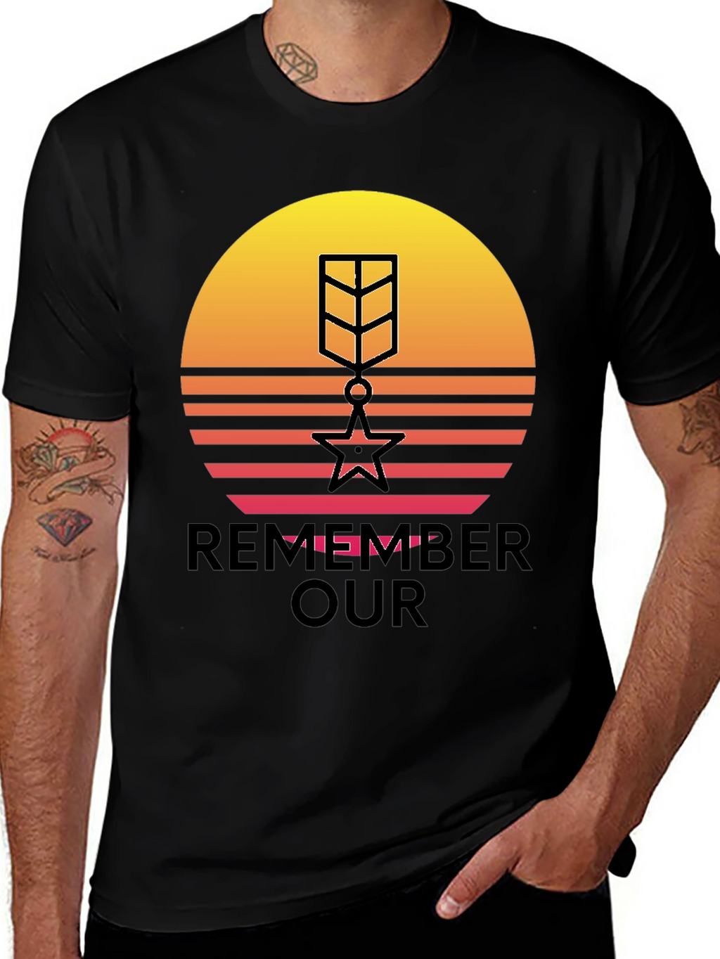 Retro Sunset Remember Our Heroes T-Shirt