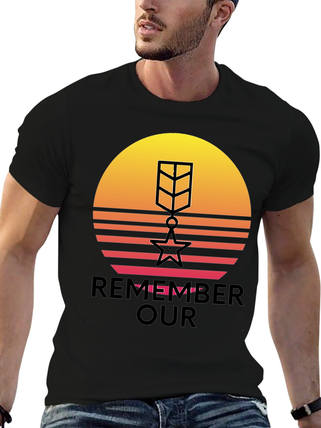 Retro Sunset Remember Our Heroes T-Shirt