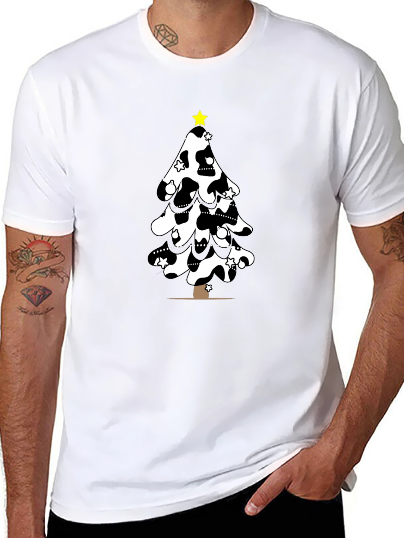 Festive Cow Print Christmas Tree T-Shirt