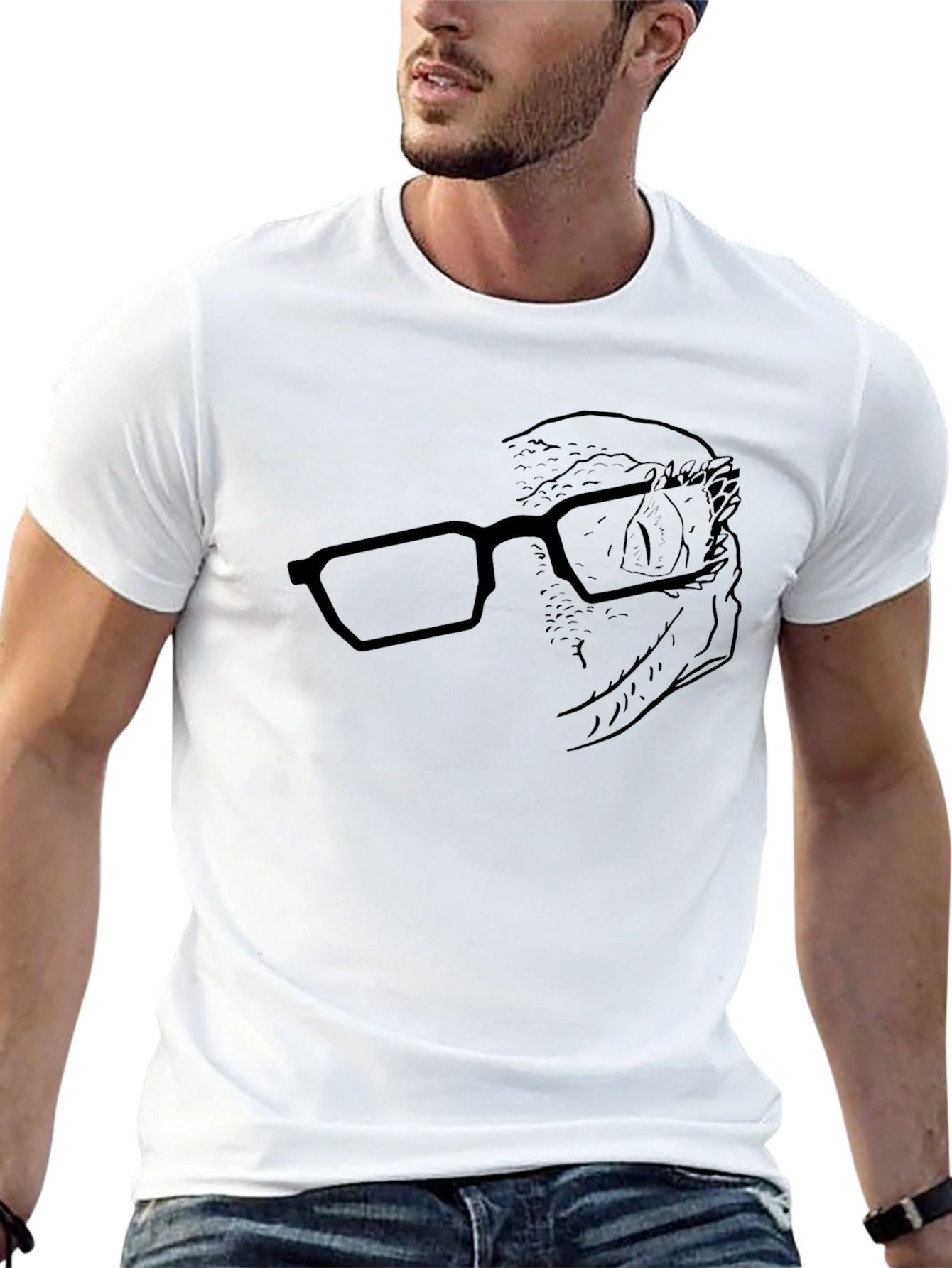 Gecko With Glasses Graphic Black T-Shirt