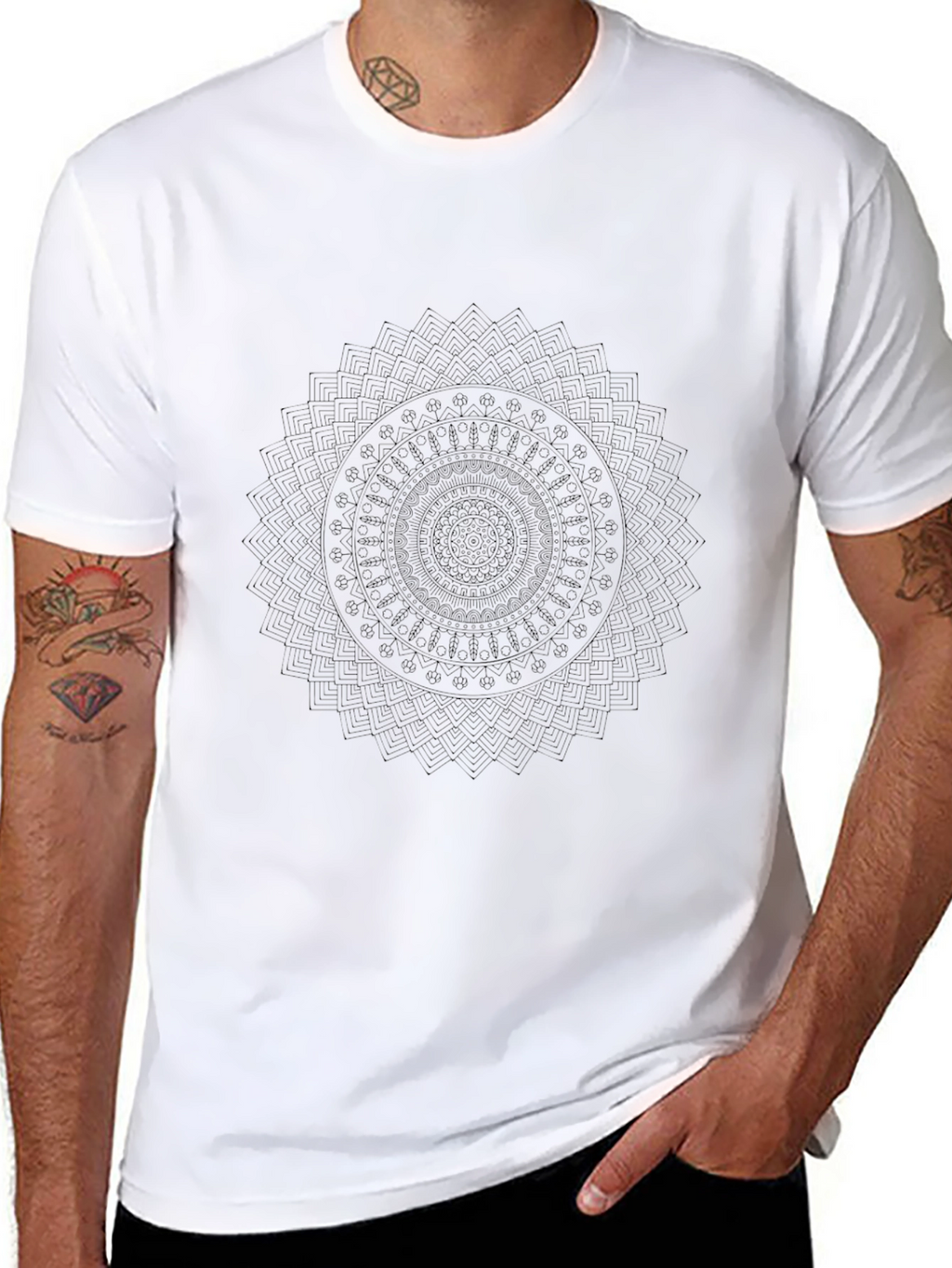 Mens Black Mandala Graphic T-Shirt