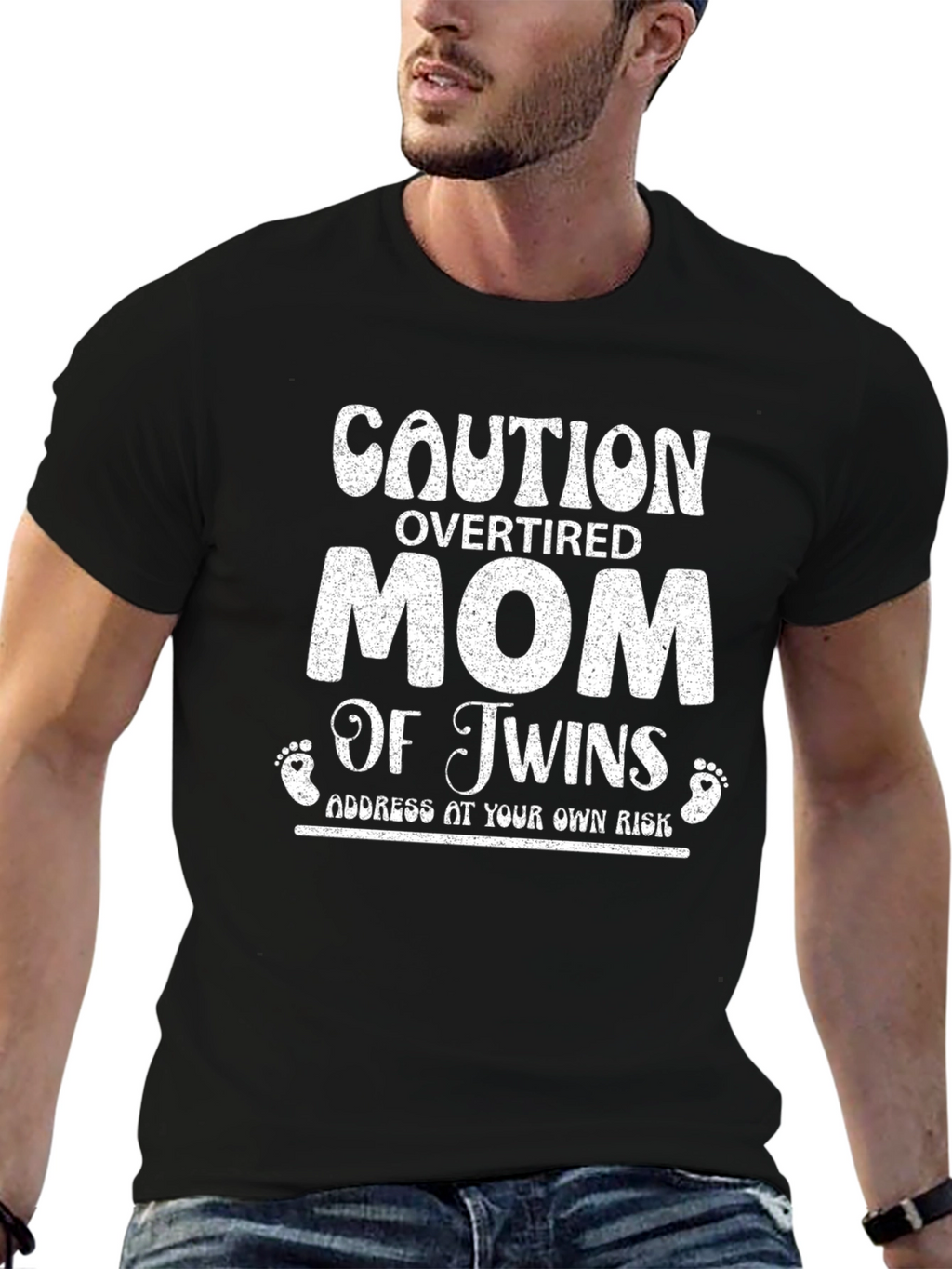 Caution Overtired Mom of Twins Black T-Shirt