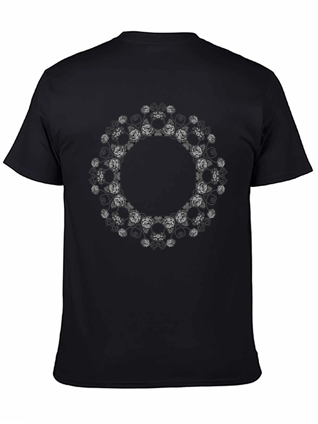 Floral Mandala Print Black T-Shirt