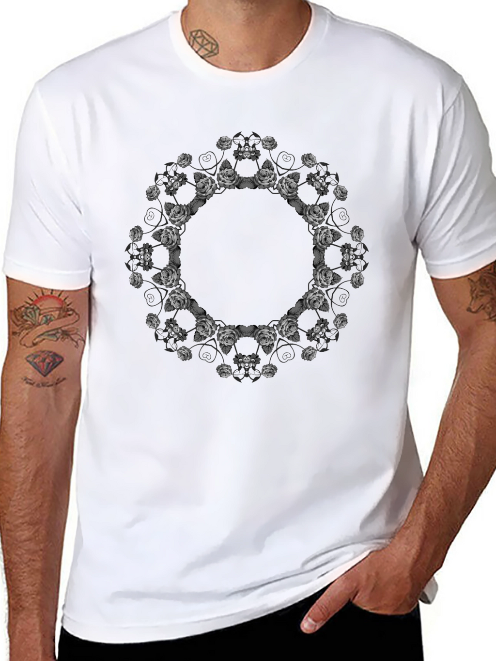 Floral Mandala Print Black T-Shirt