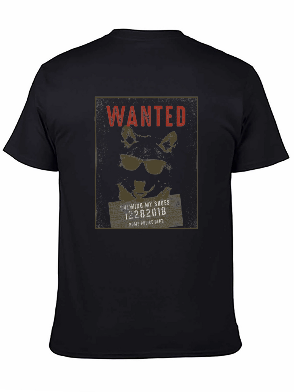 Wanted Dog with Sunglasses Black T-Shirt