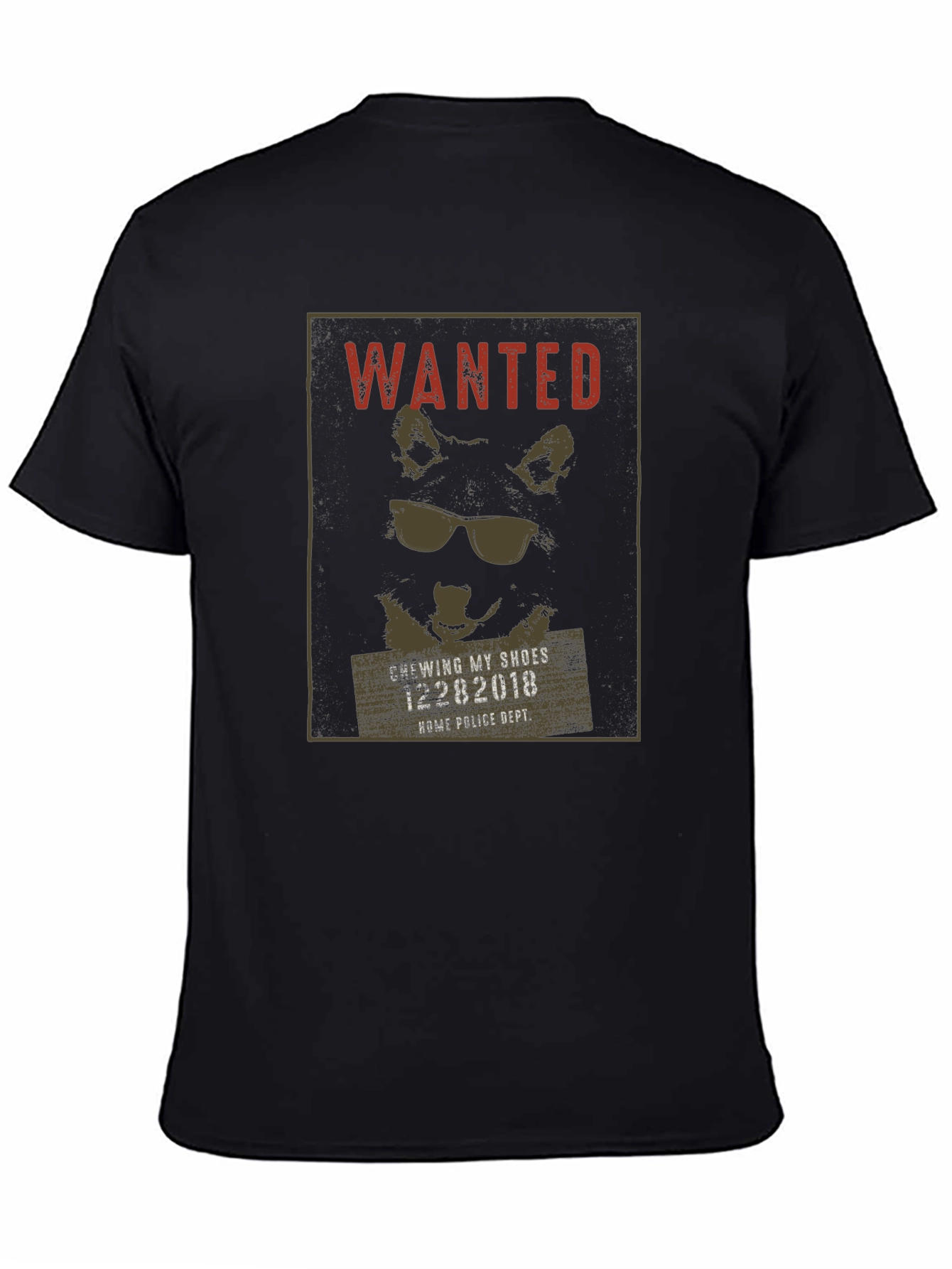 Wanted Dog with Sunglasses Black T-Shirt
