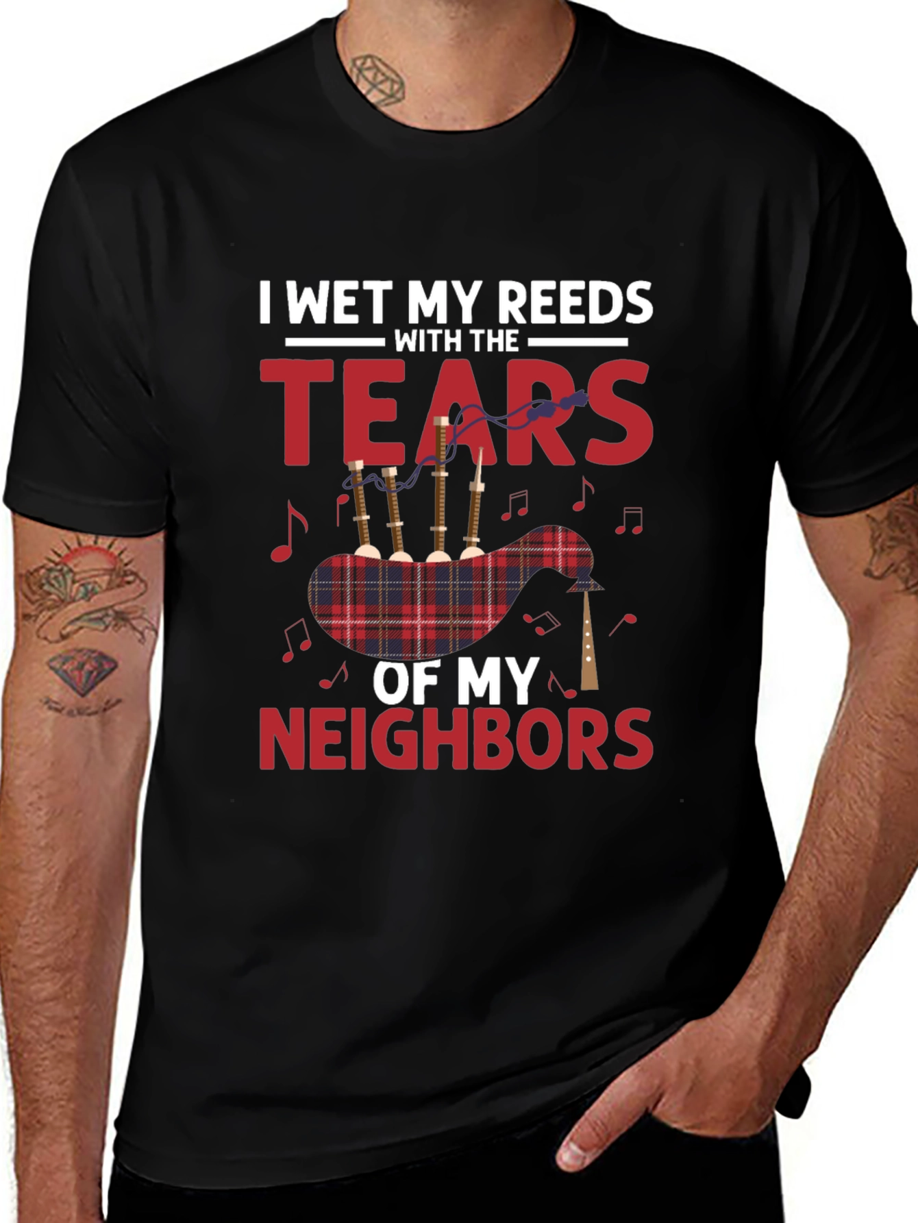 Bagpipe Humor T-Shirt: I Wet My Reeds with Tears