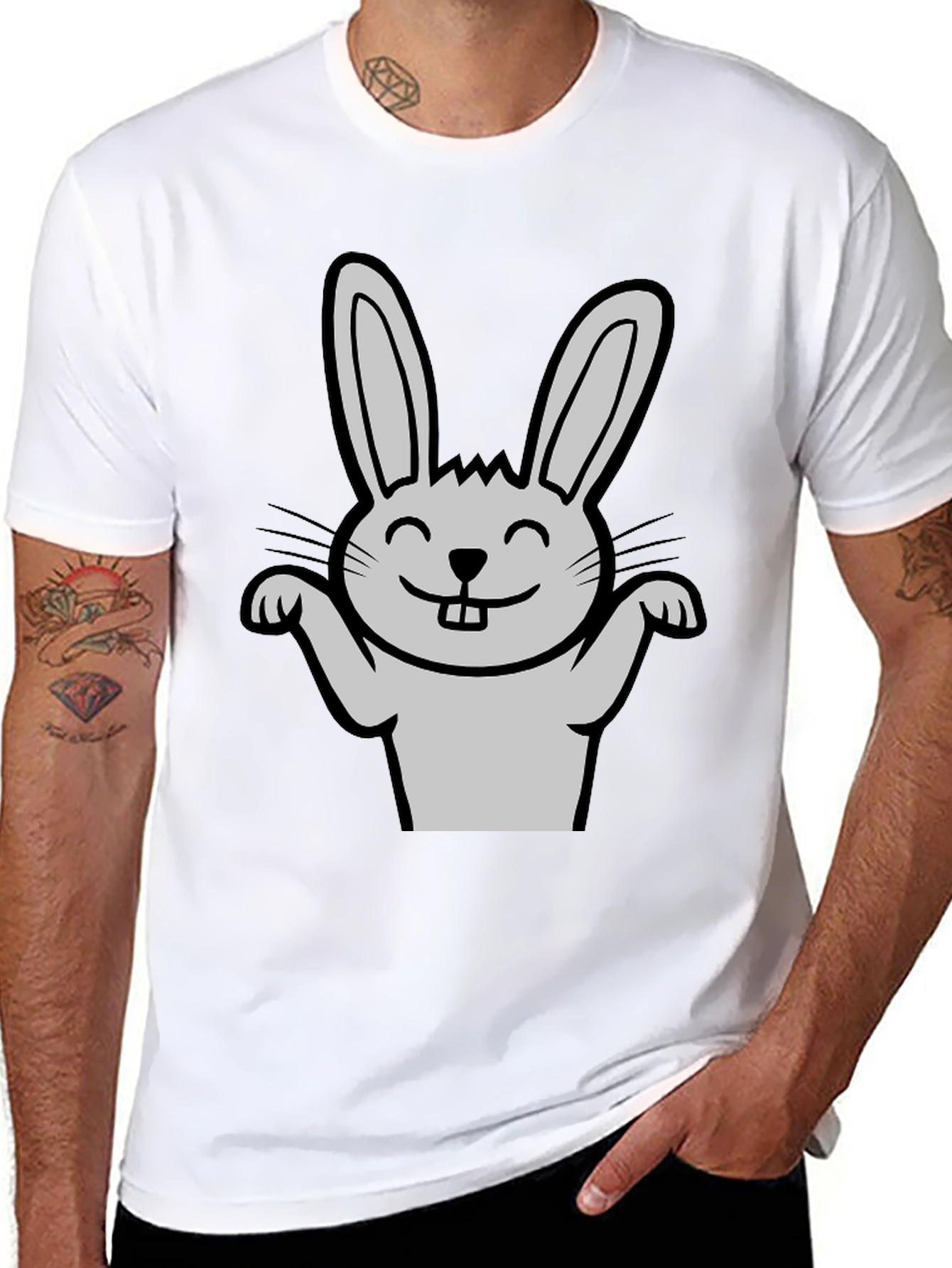 Funny Rabbit Graphic Tee - Black Casual T-Shirt