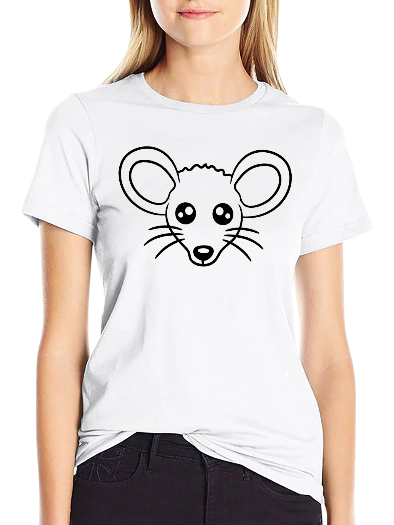 Cute Mouse Graphic Tee - Black Cotton T-Shirt