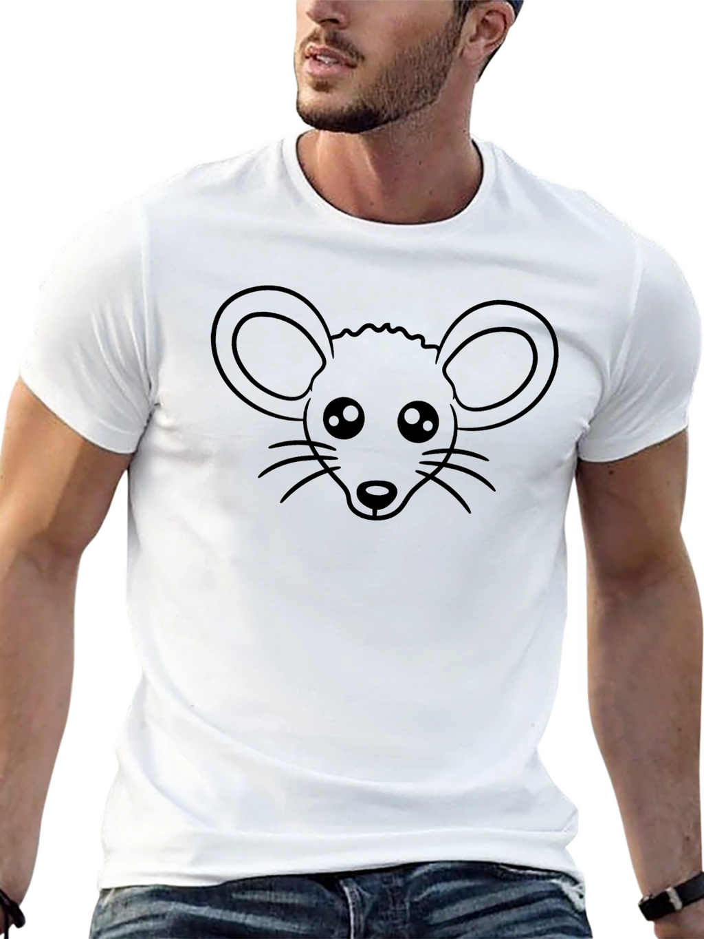 Cute Mouse Graphic Tee - Black Cotton T-Shirt