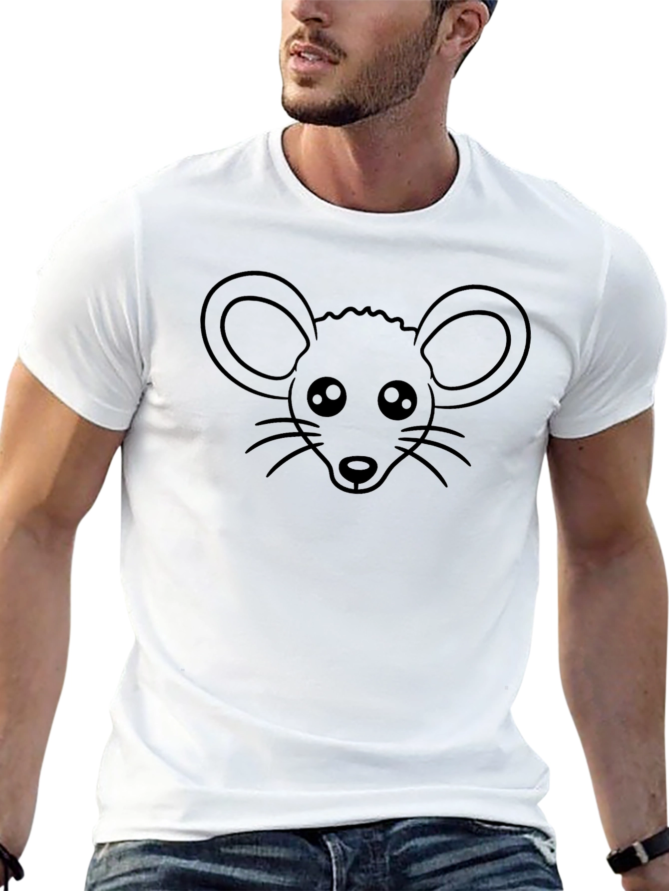 Cute Mouse Graphic Tee - Black Cotton T-Shirt