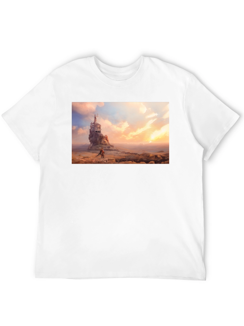 Artistic Black T-Shirt - Seaside Castle Print