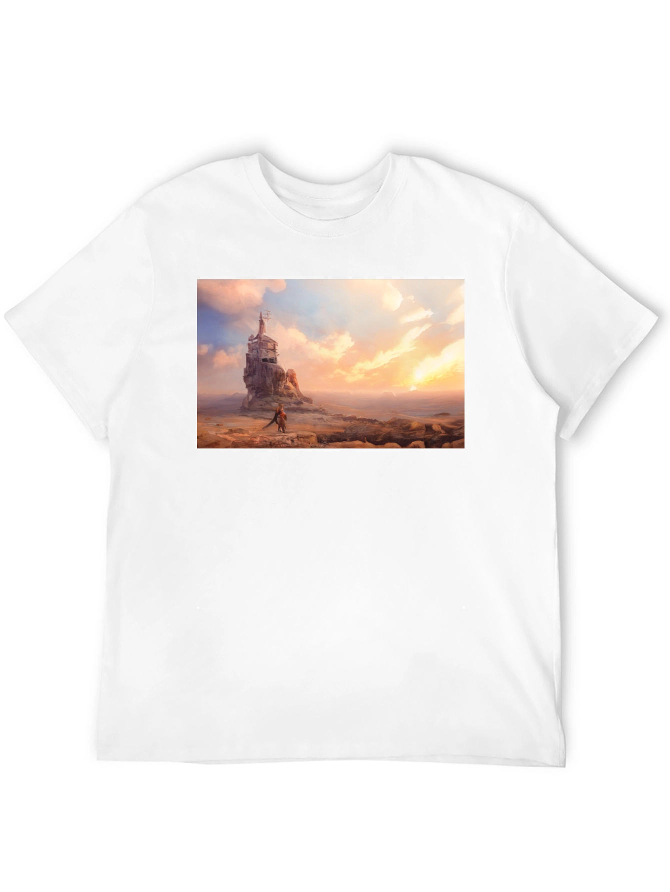 Artistic Black T-Shirt - Seaside Castle Print