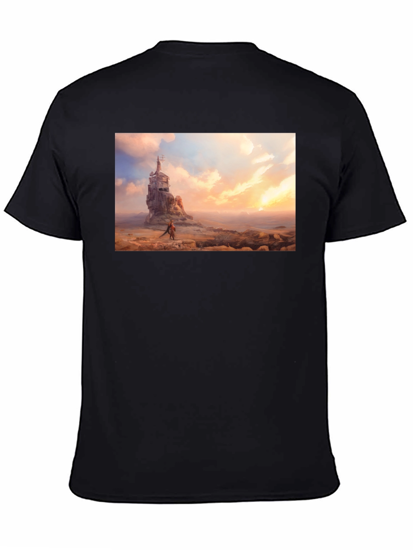 Artistic Black T-Shirt - Seaside Castle Print
