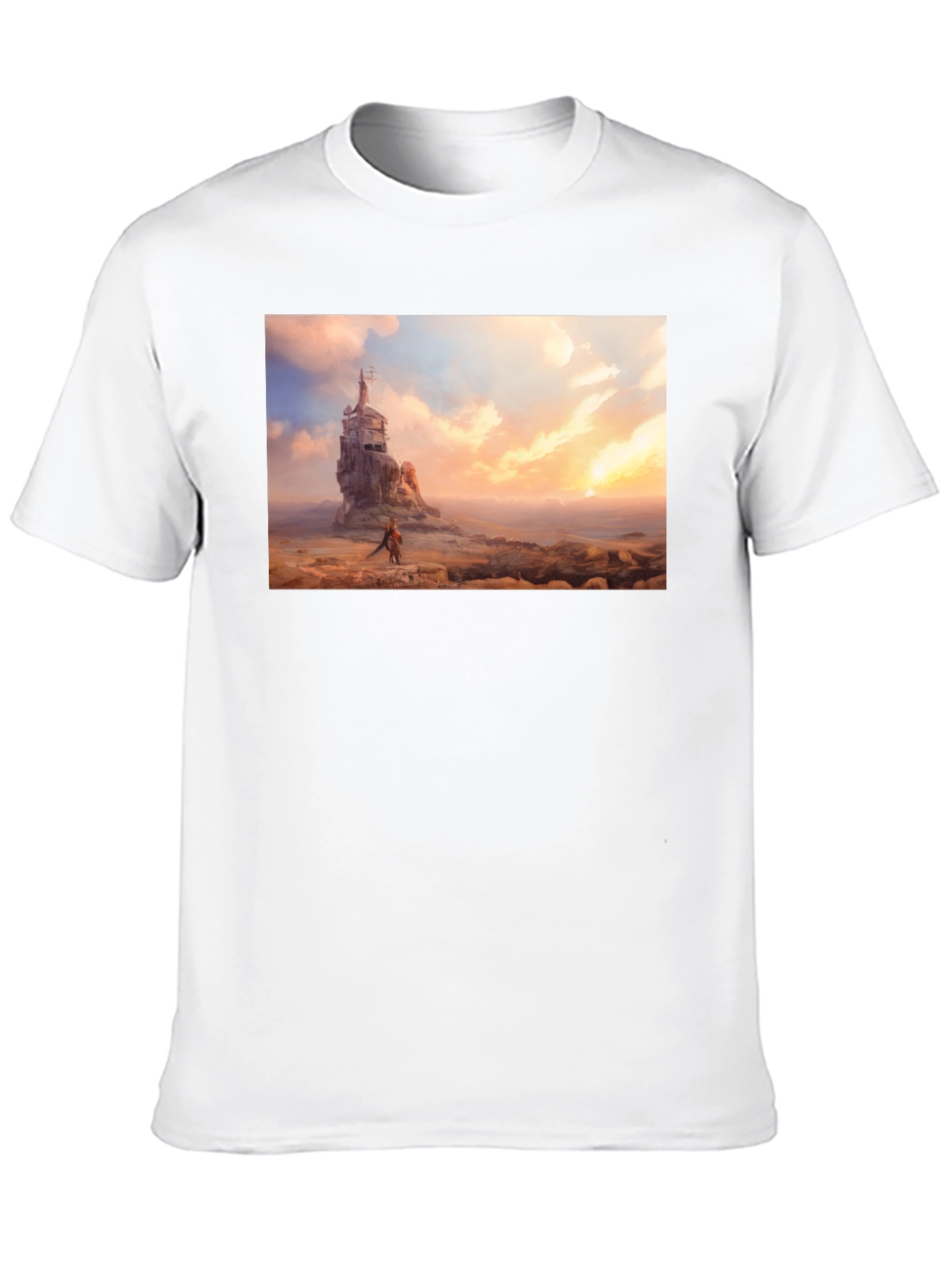Artistic Black T-Shirt - Seaside Castle Print
