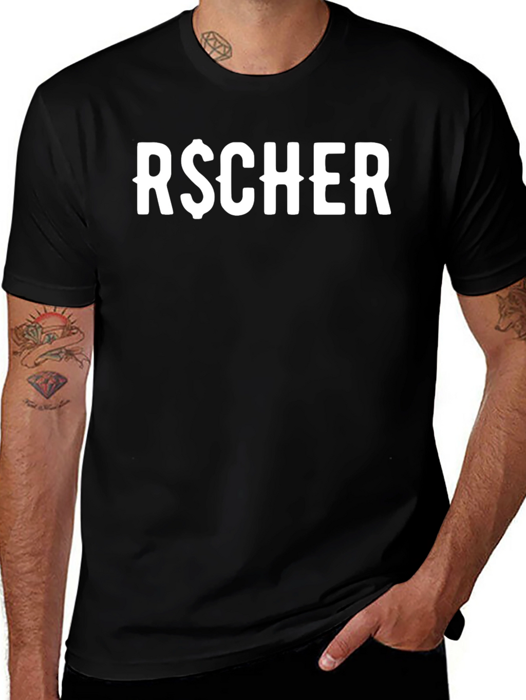 R$CHER Black Graphic Tee - Bold Streetwear Style