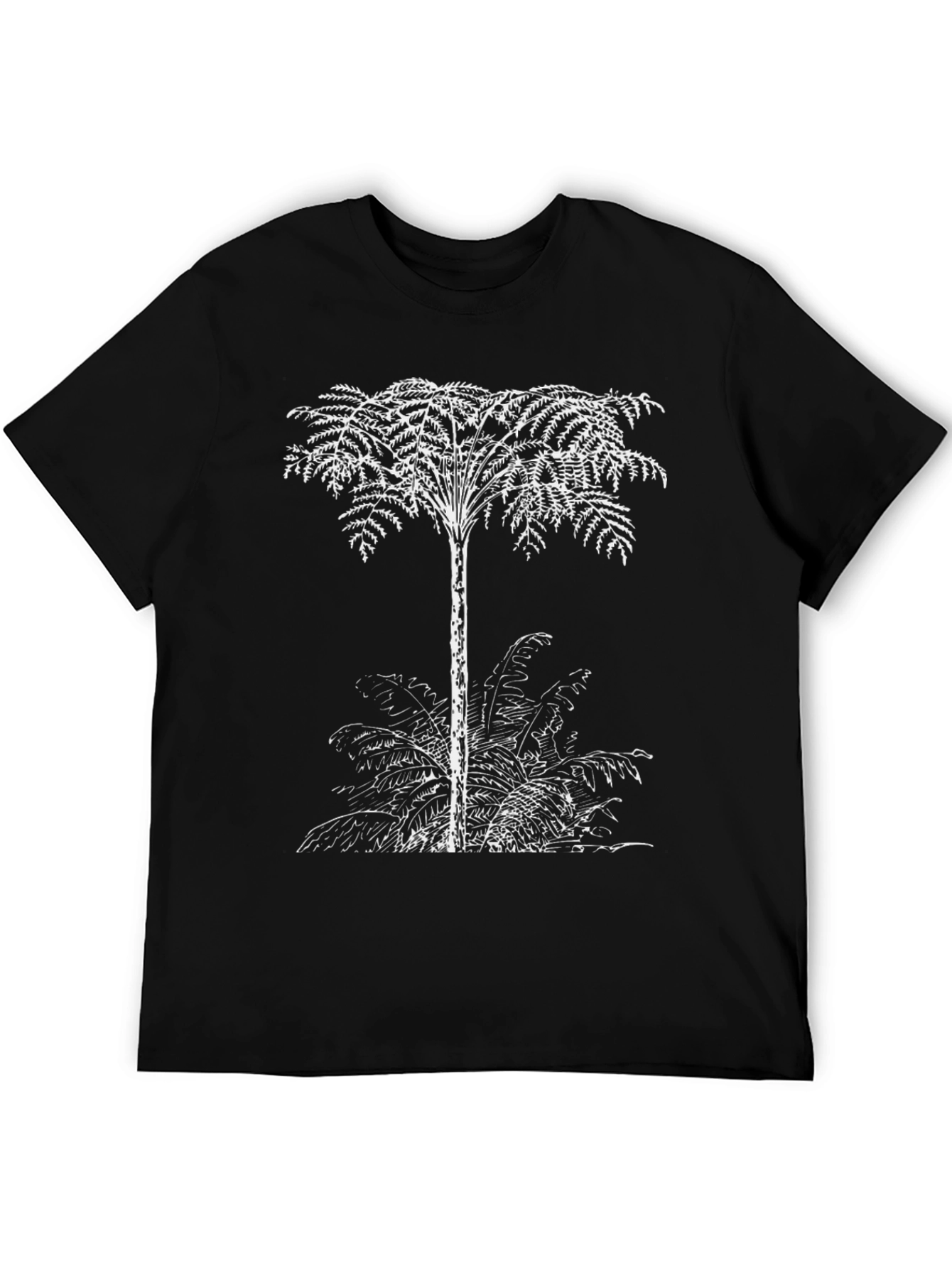 Fern Tree Graphic Tee - Black Cotton T-Shirt