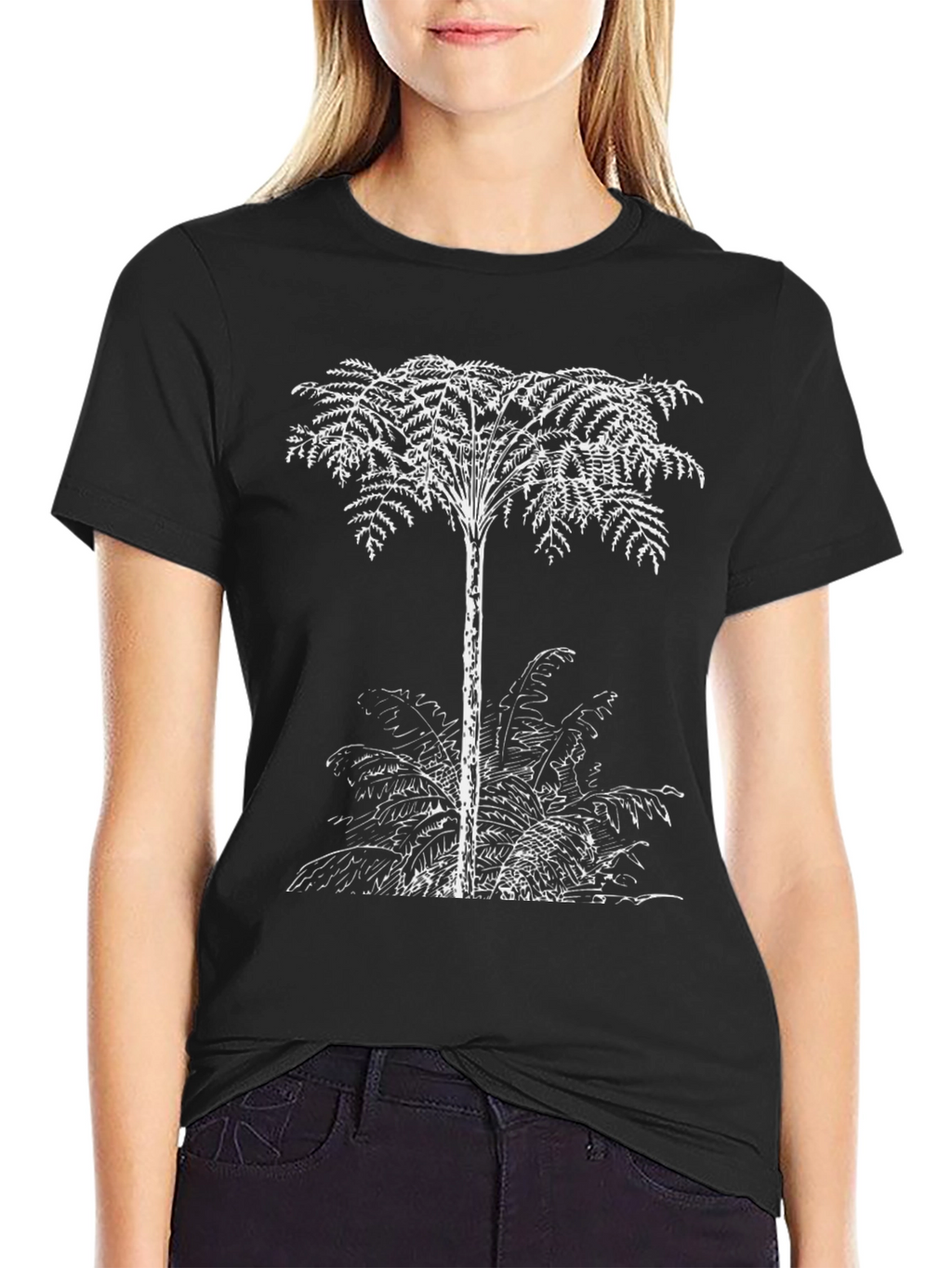 Fern Tree Graphic Tee - Black Cotton T-Shirt