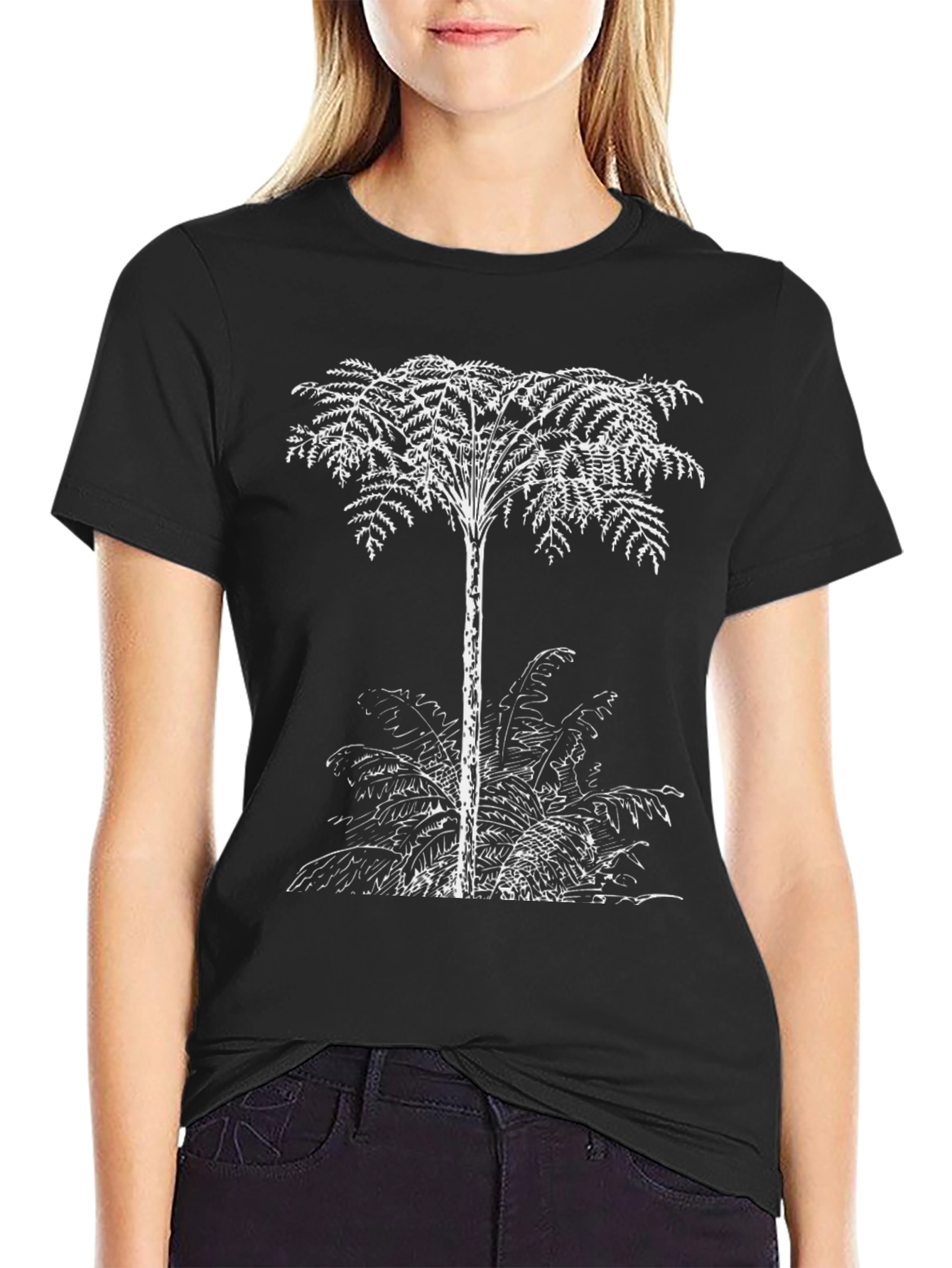 Fern Tree Graphic Tee - Black Cotton T-Shirt