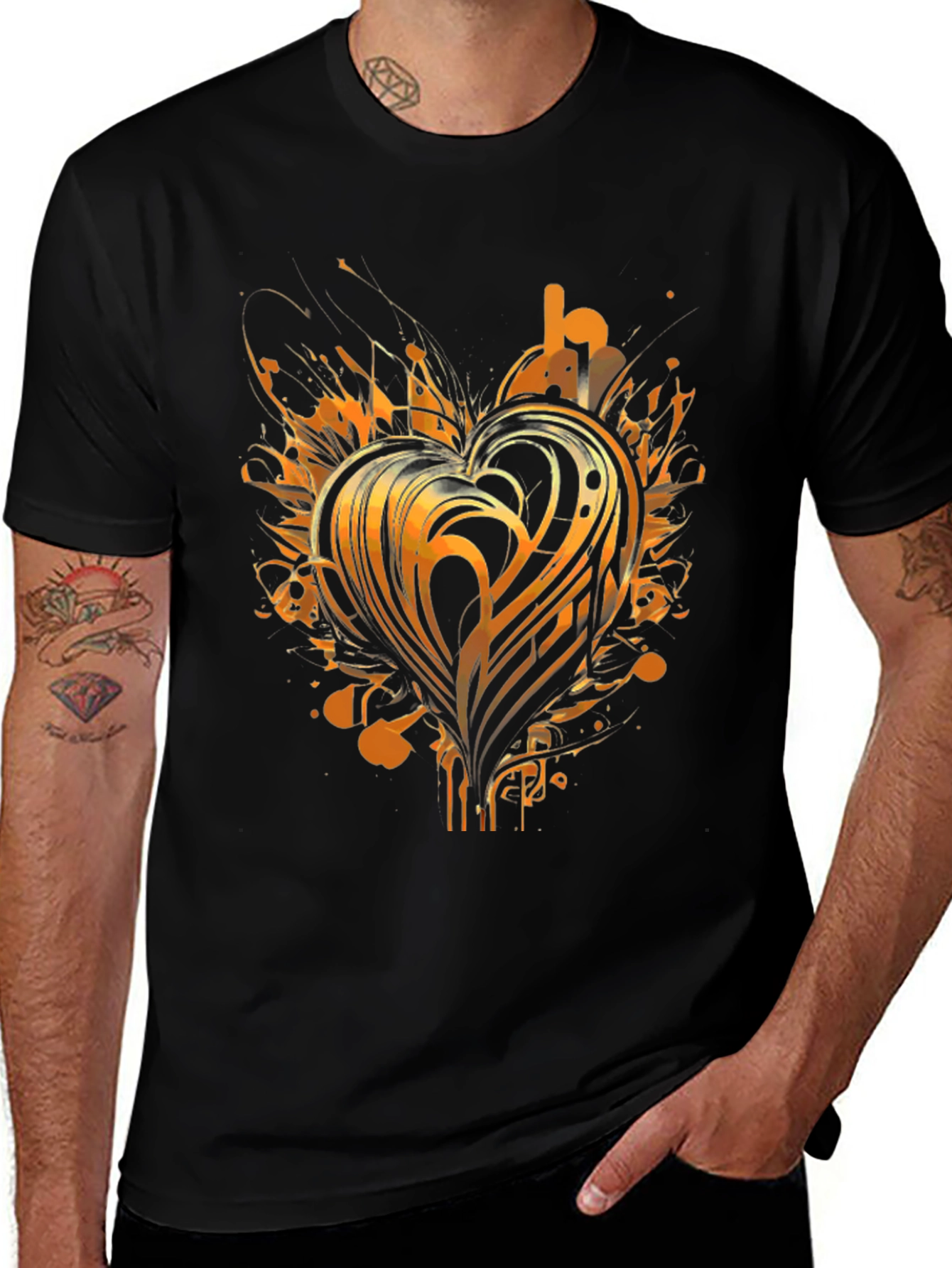 Abstract Heart Graphic Tee - Black