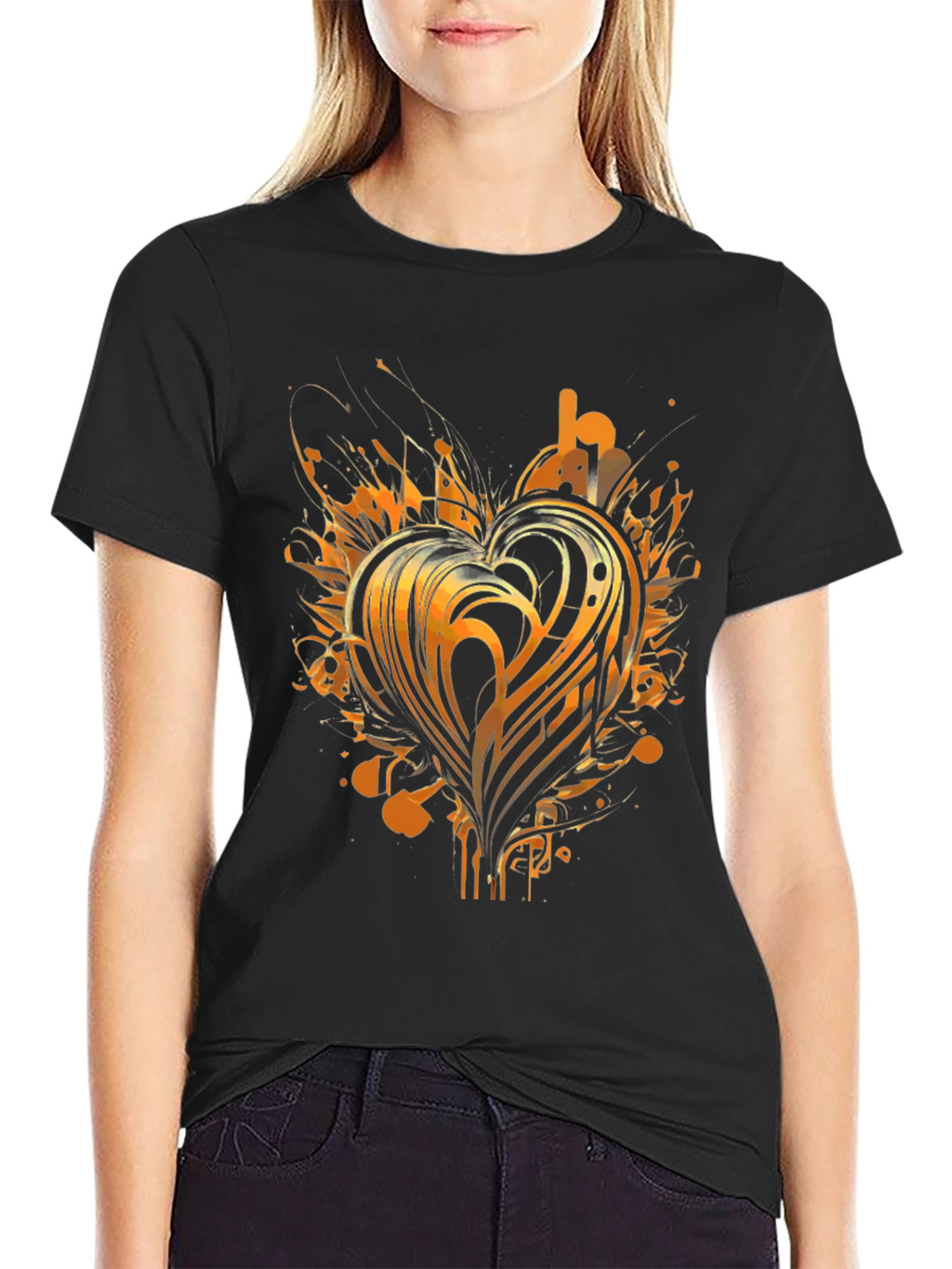 Abstract Heart Graphic Tee - Black