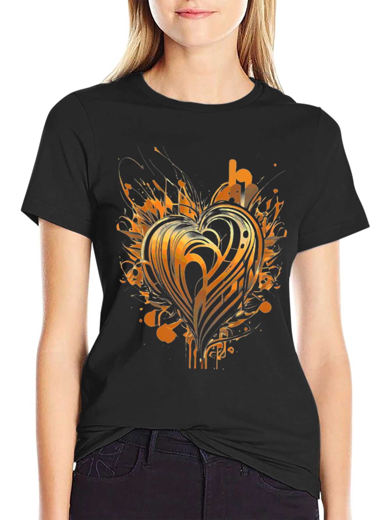 Abstract Heart Graphic Tee - Black